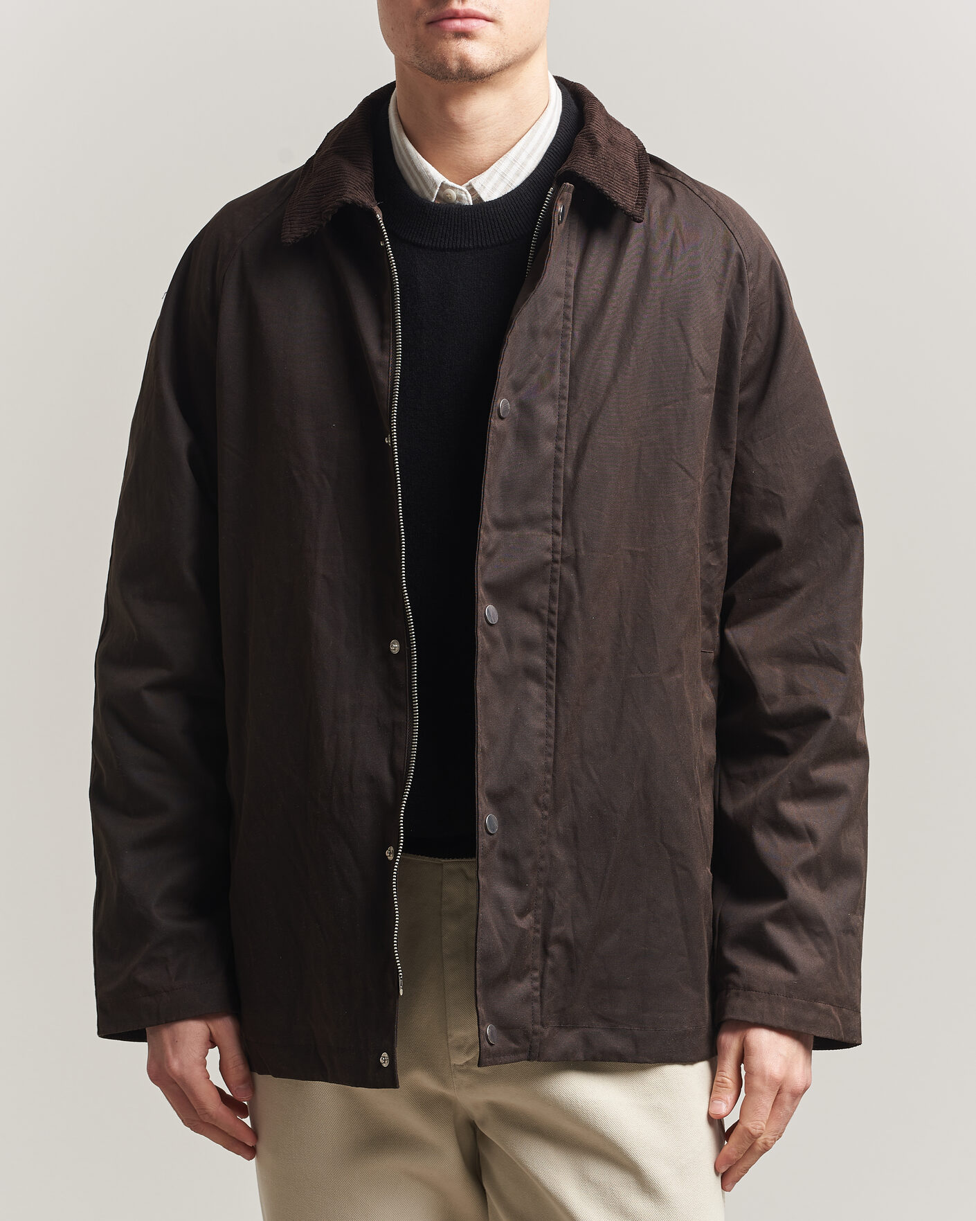 Mies | Takit | A Day's March | Limestone Waxed Jacket Dark Brown
