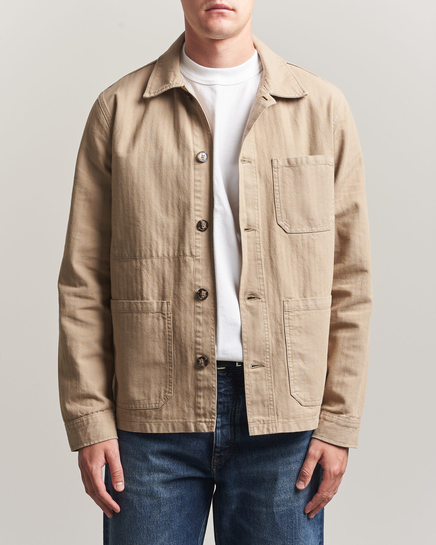 Mies | Kauluspaidat | A Day's March | Original Herringbone Overshirt Desert Taupe