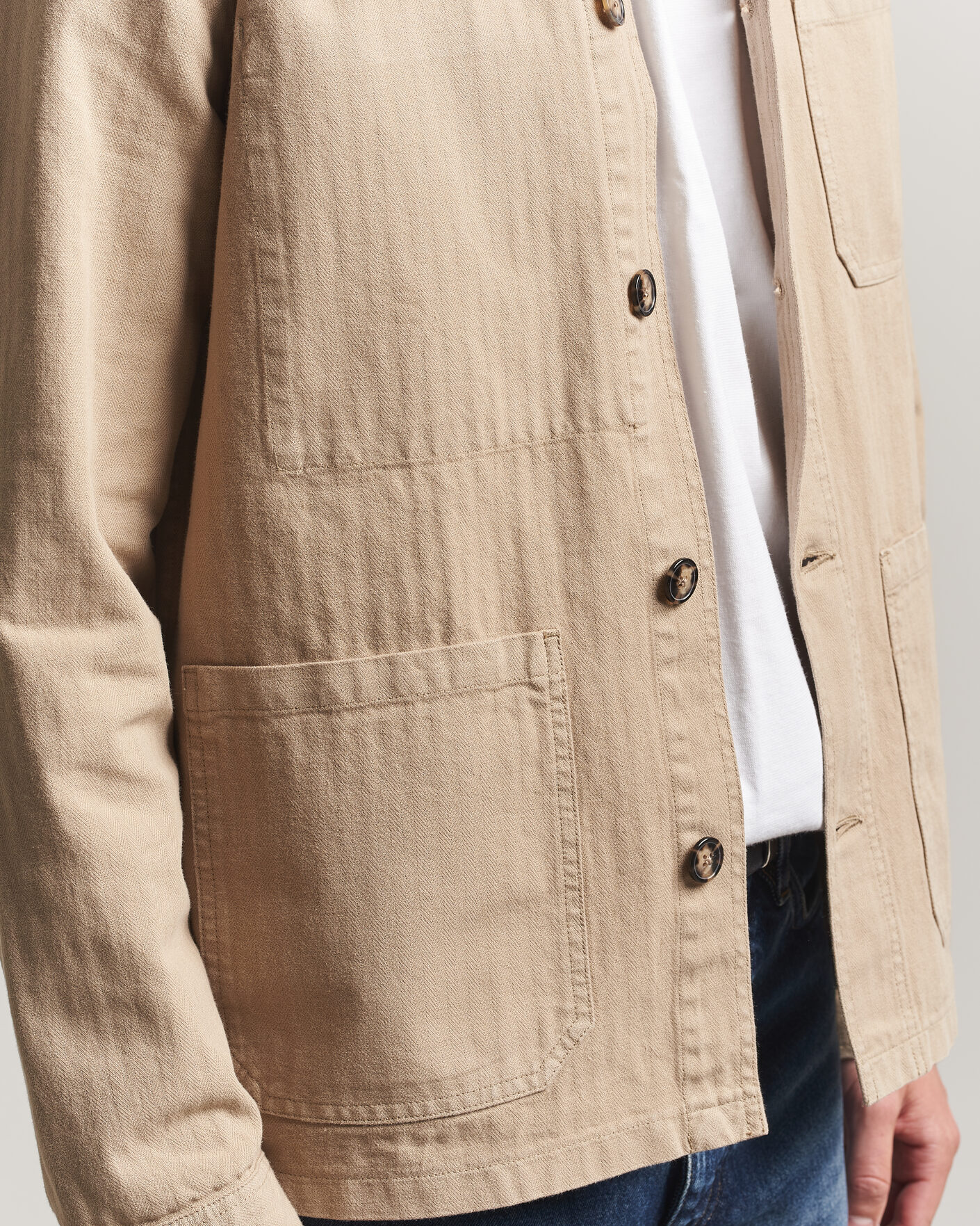 Mies | Kauluspaidat | A Day's March | Original Herringbone Overshirt Desert Taupe