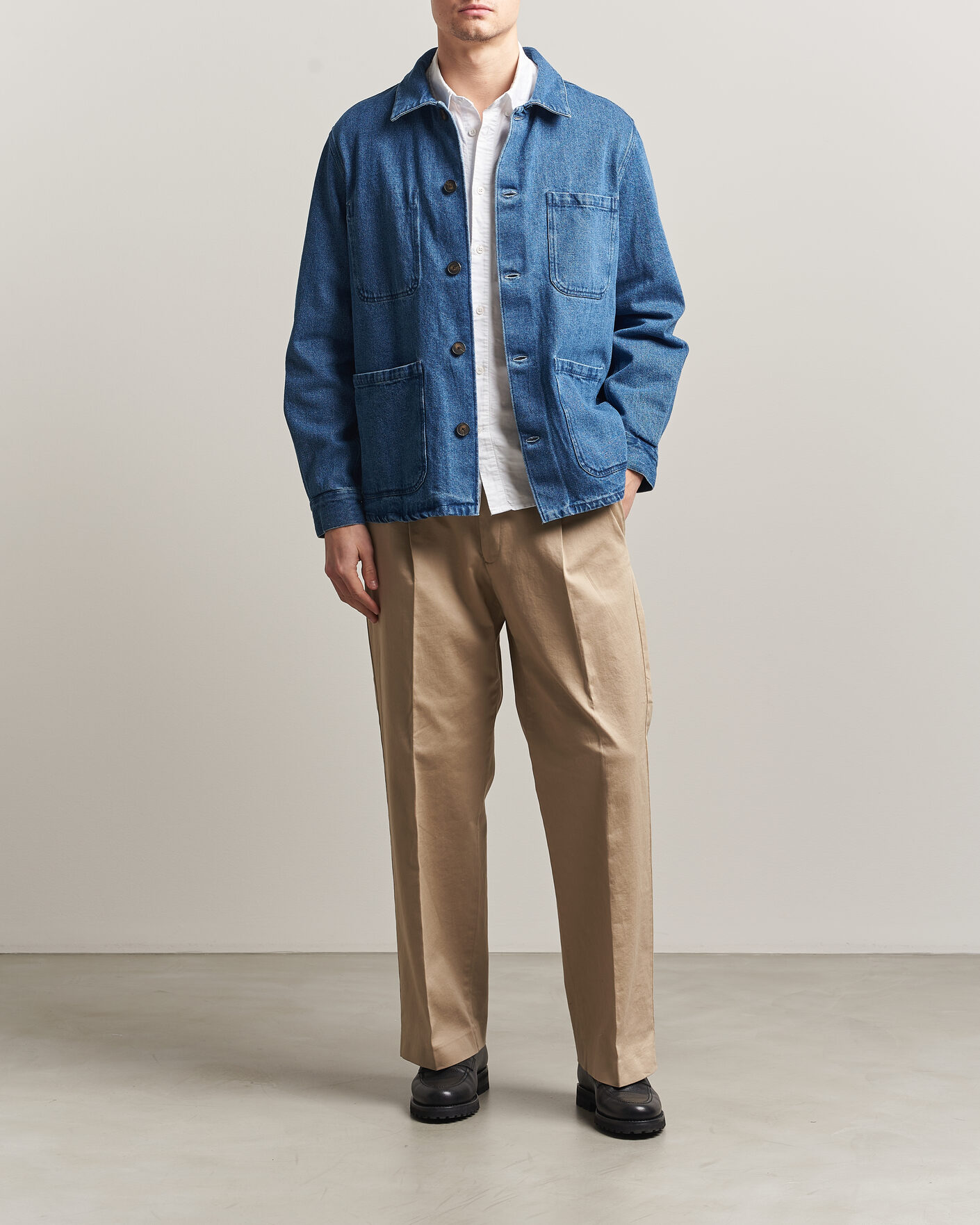 Mies | Kauluspaidat | A Day's March | Algot Denim Overshirt Washed Blue