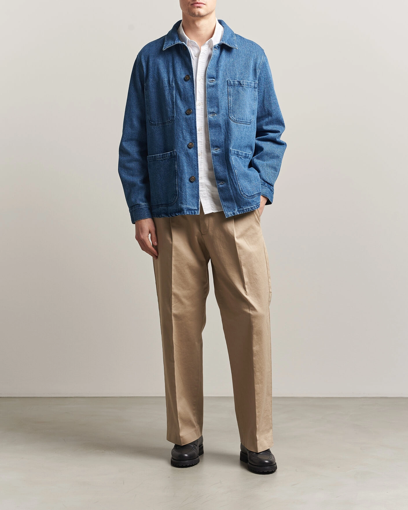 Mies | Kauluspaidat | A Day's March | Algot Denim Overshirt Washed Blue