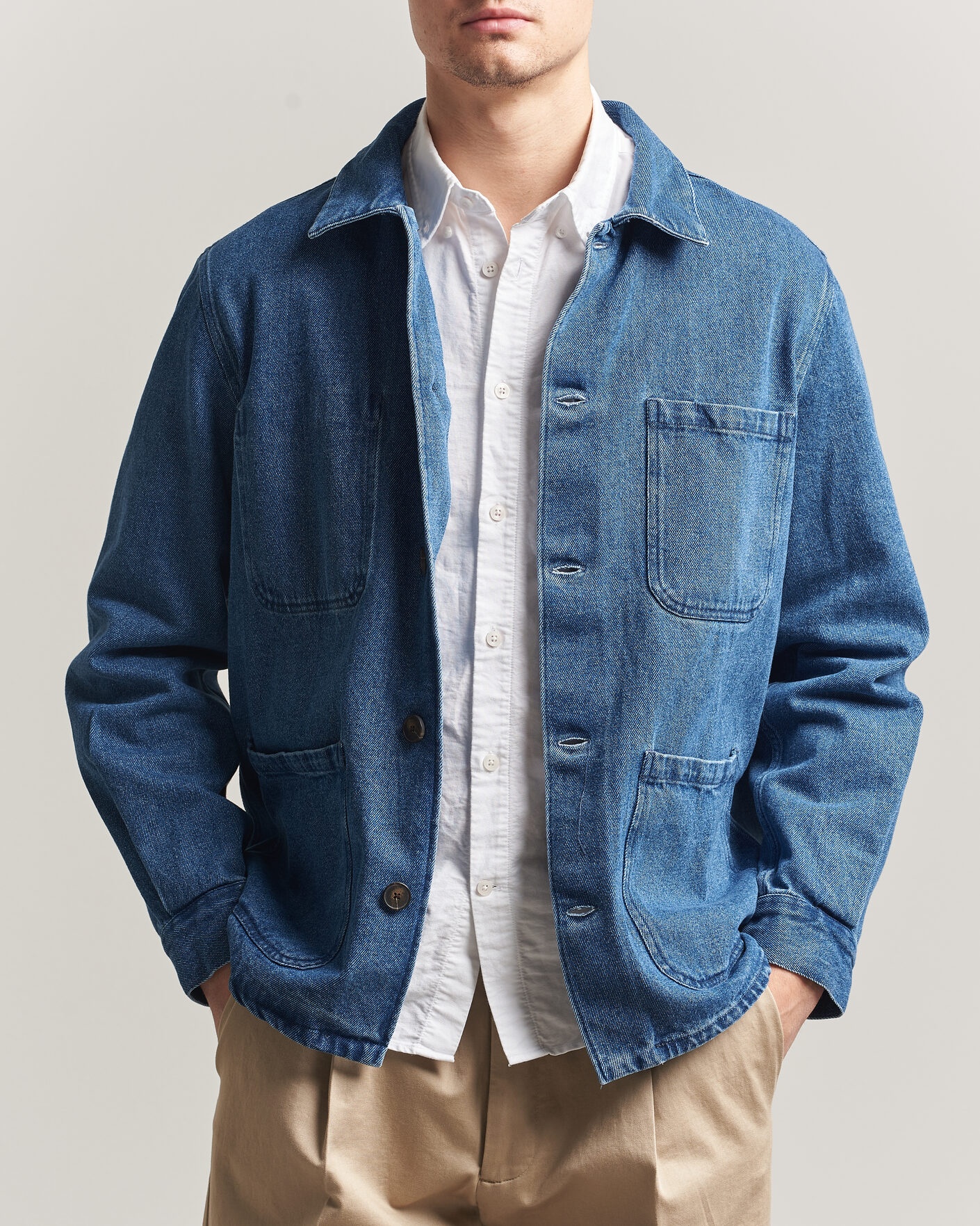 Mies | Kauluspaidat | A Day's March | Algot Denim Overshirt Washed Blue