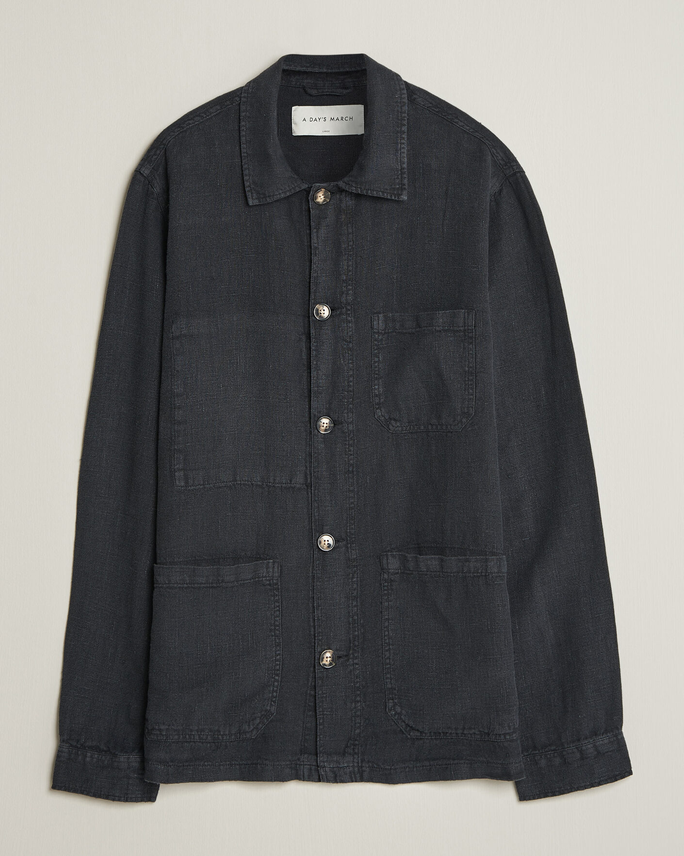 Mies | Kauluspaidat | A Day's March | Original Linen Overshirt Black