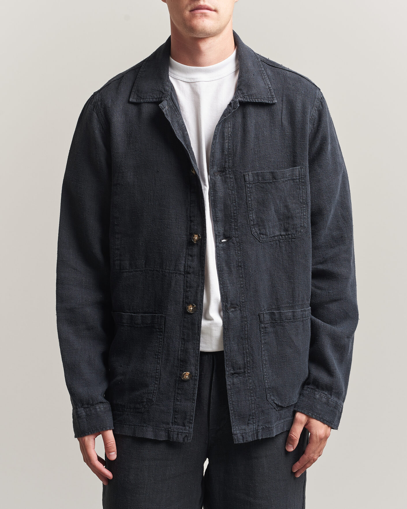 Mies | Kauluspaidat | A Day's March | Original Linen Overshirt Black