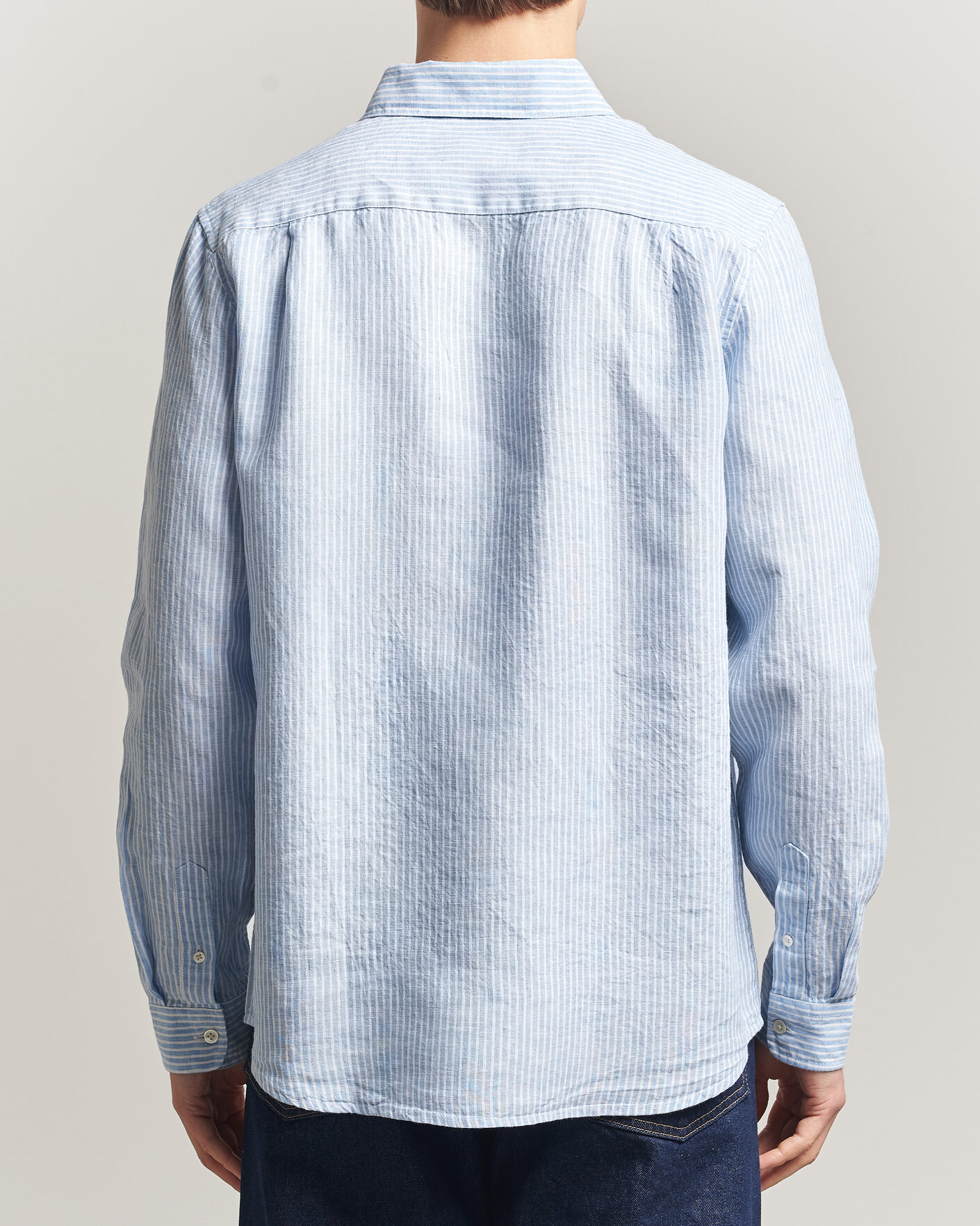 Mies | Kauluspaidat | A Day's March | Daintree Striped Linen Shirt Light Blue/White