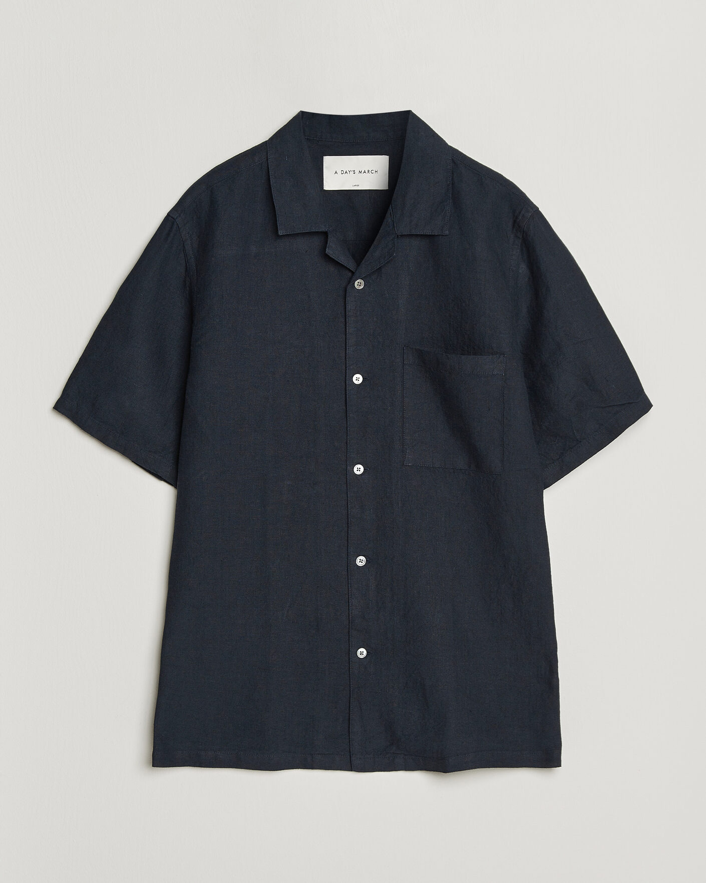 Miehet | Uutuudet | A Day's March | Yamu Linen Short Sleeve Shirt Navy