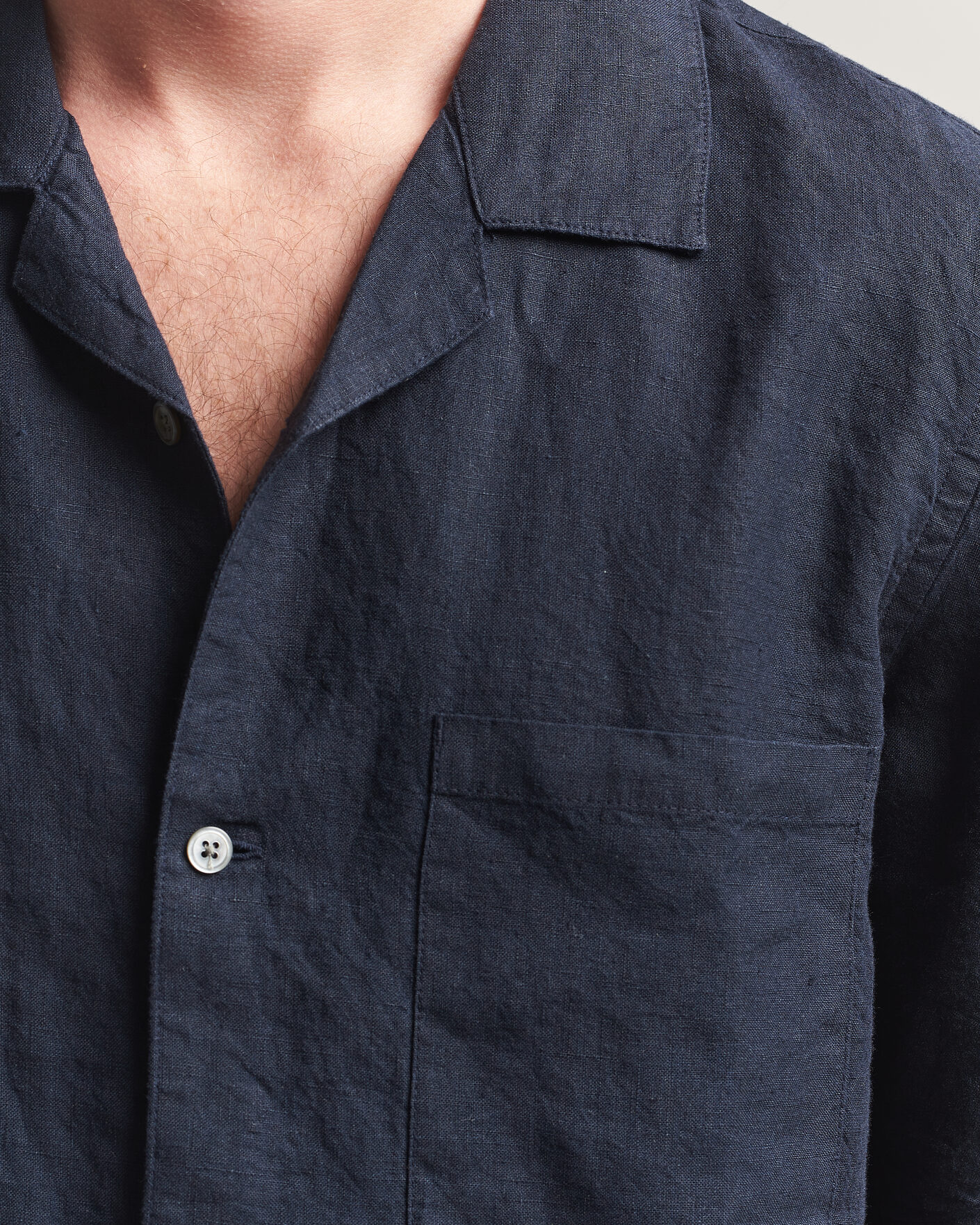 Mies | Kauluspaidat | A Day's March | Yamu Linen Short Sleeve Shirt Navy