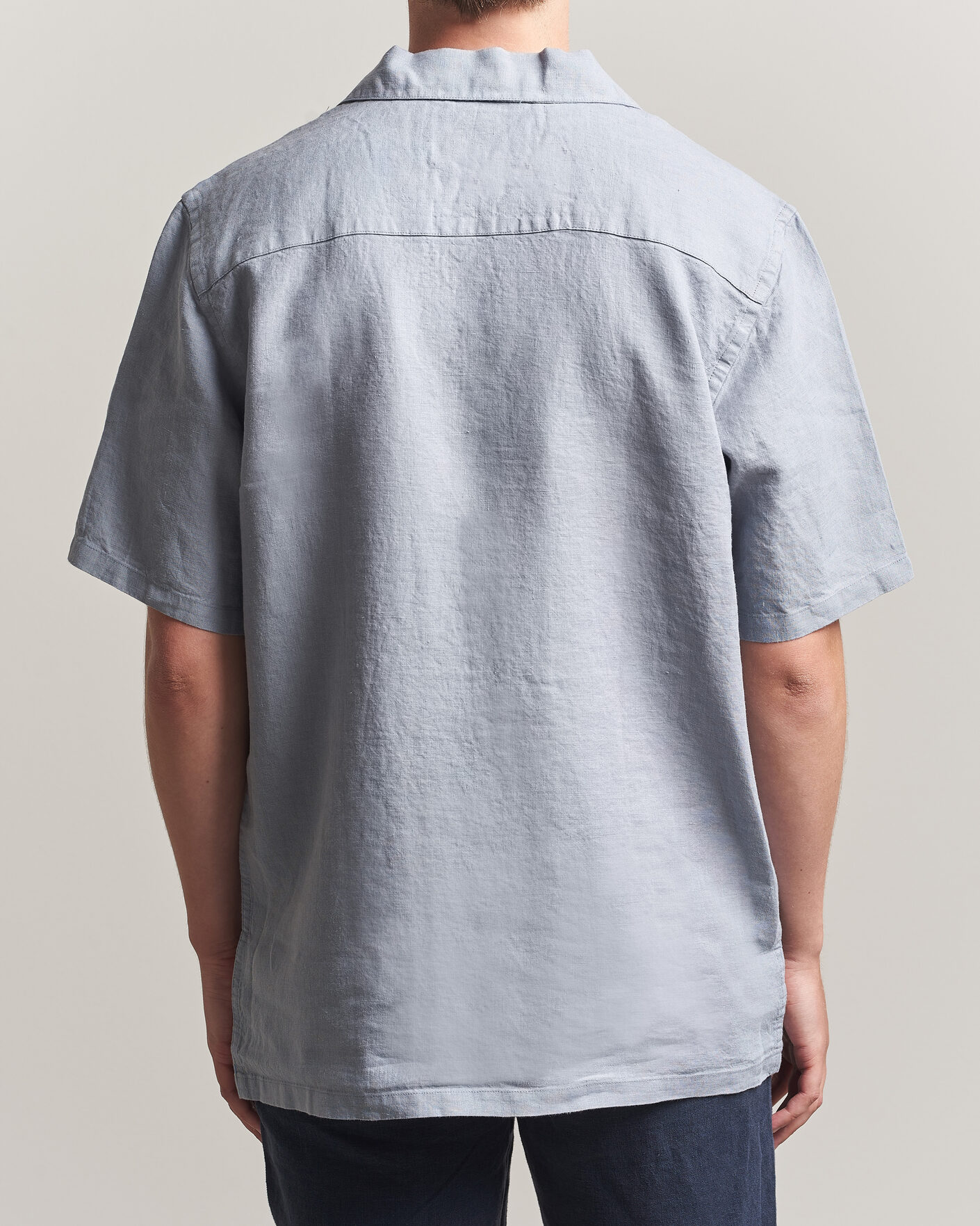 Mies | Kauluspaidat | A Day's March | Yamu Linen Short Sleeve Shirt Rock Blue