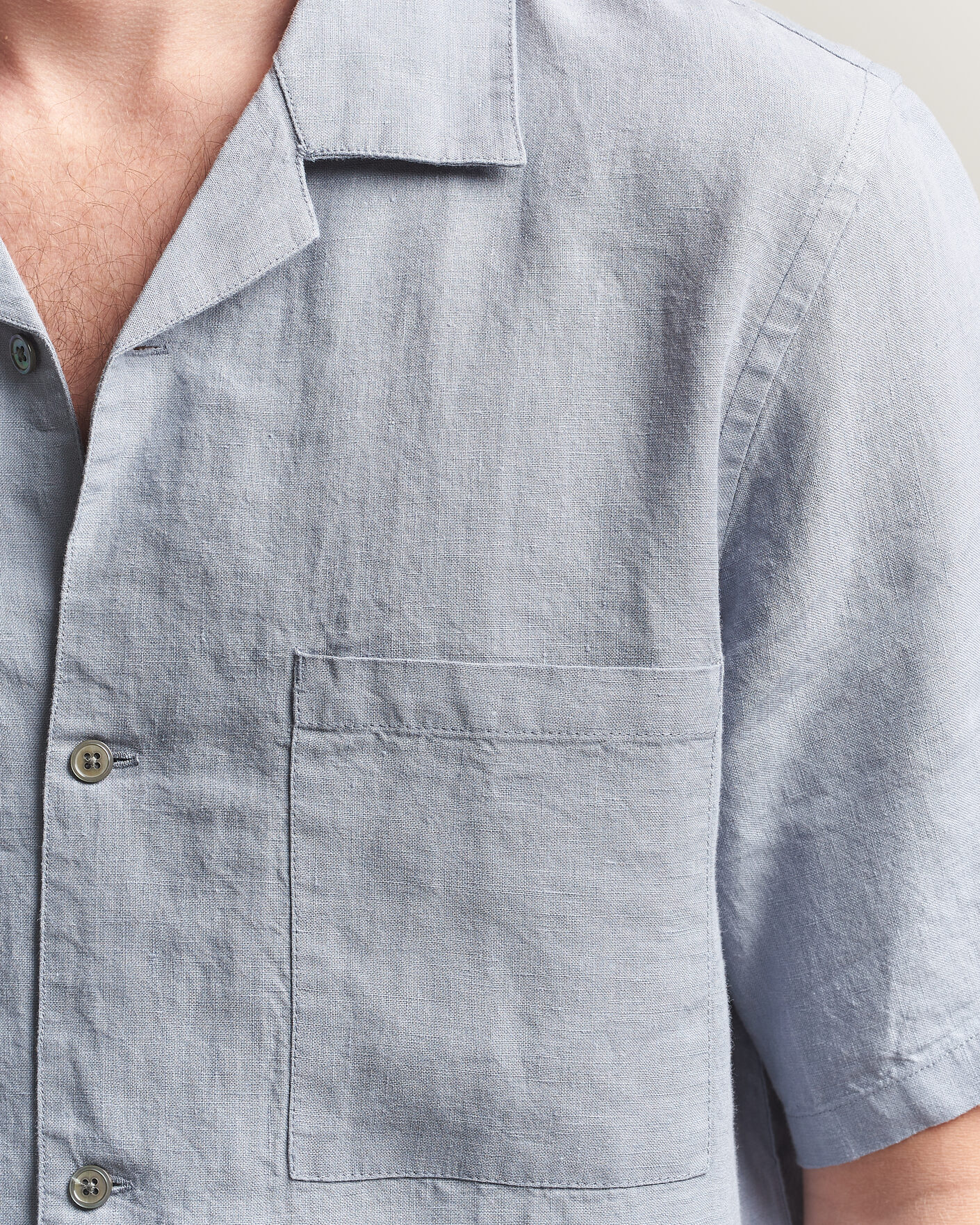 Mies | Kauluspaidat | A Day's March | Yamu Linen Short Sleeve Shirt Rock Blue