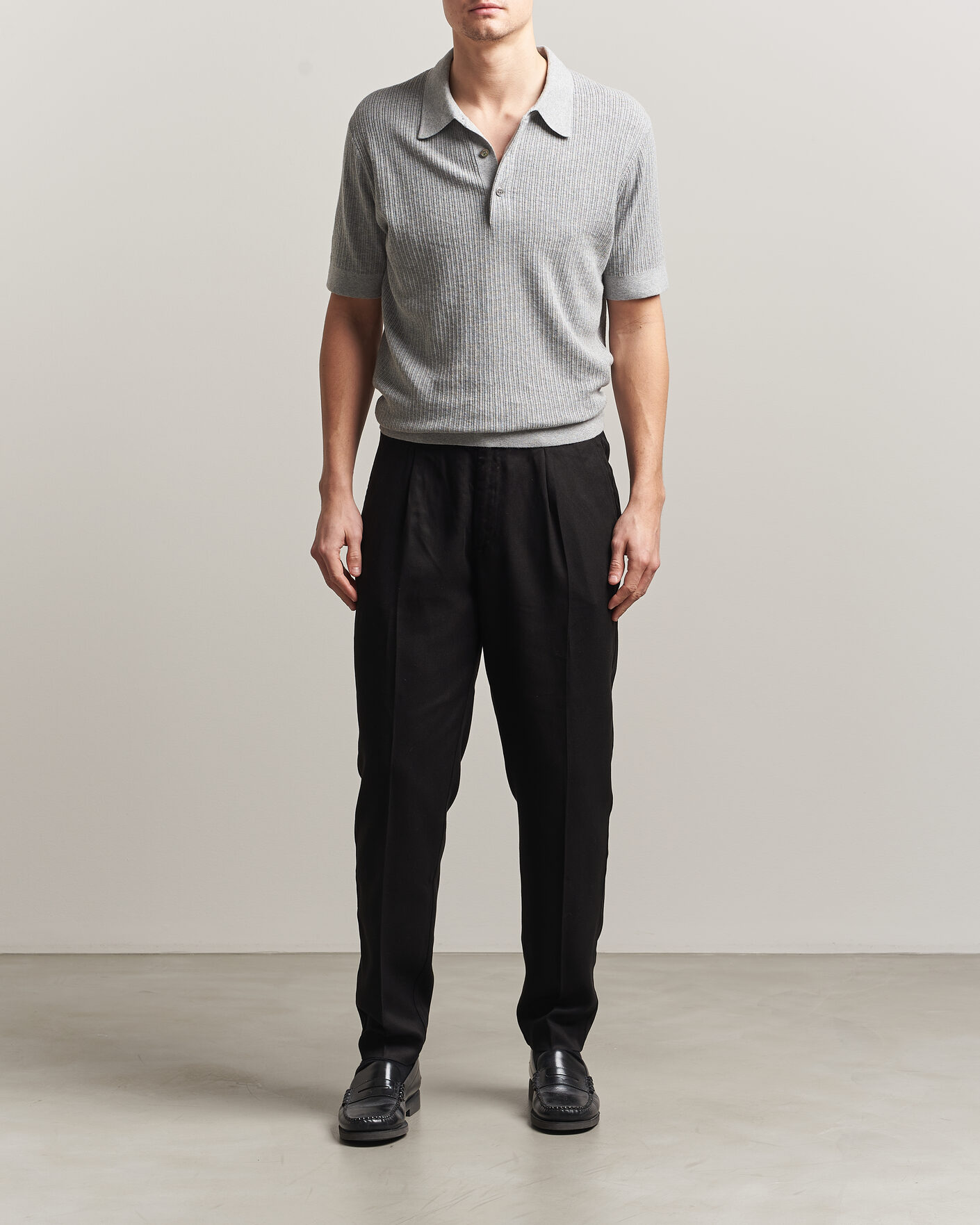 Mies | Pikeet | A Day's March | Aspen Structured Knitted Polo Grey