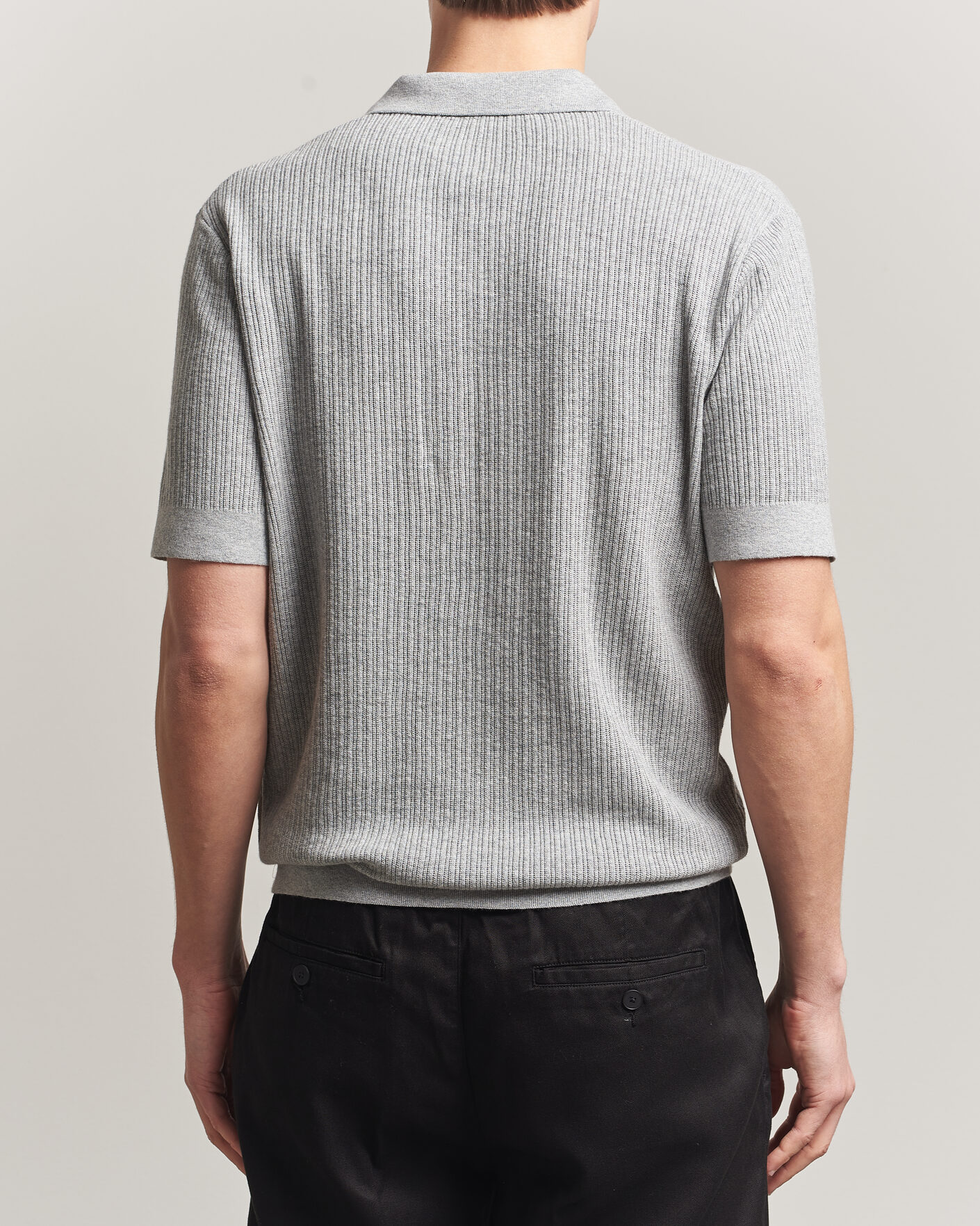 Mies | Pikeet | A Day's March | Aspen Structured Knitted Polo Grey