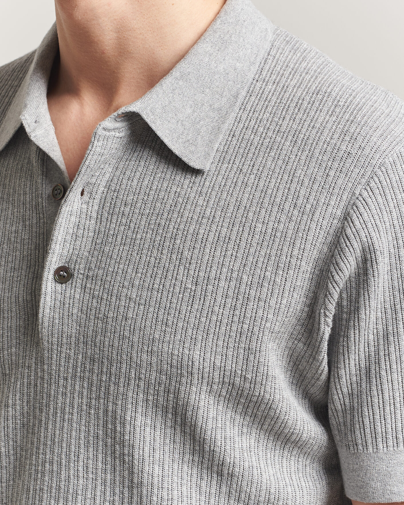 Mies | Pikeet | A Day's March | Aspen Structured Knitted Polo Grey