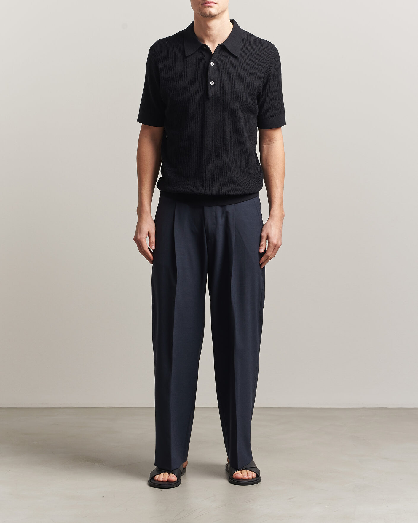 Mies | Pikeet | A Day's March | Aspen Structured Knitted Polo Black