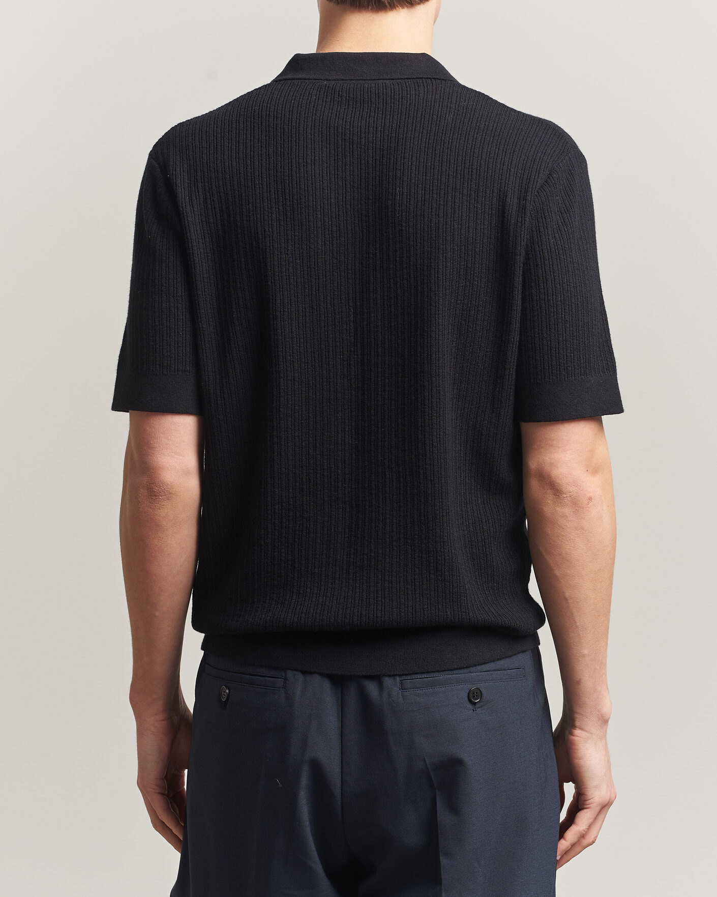 Mies | Pikeet | A Day's March | Aspen Structured Knitted Polo Black
