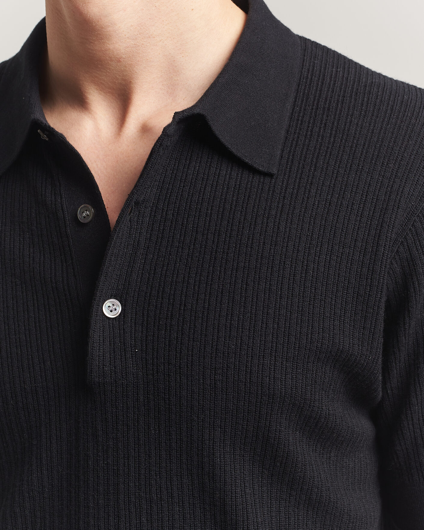 Mies | Pikeet | A Day's March | Aspen Structured Knitted Polo Black