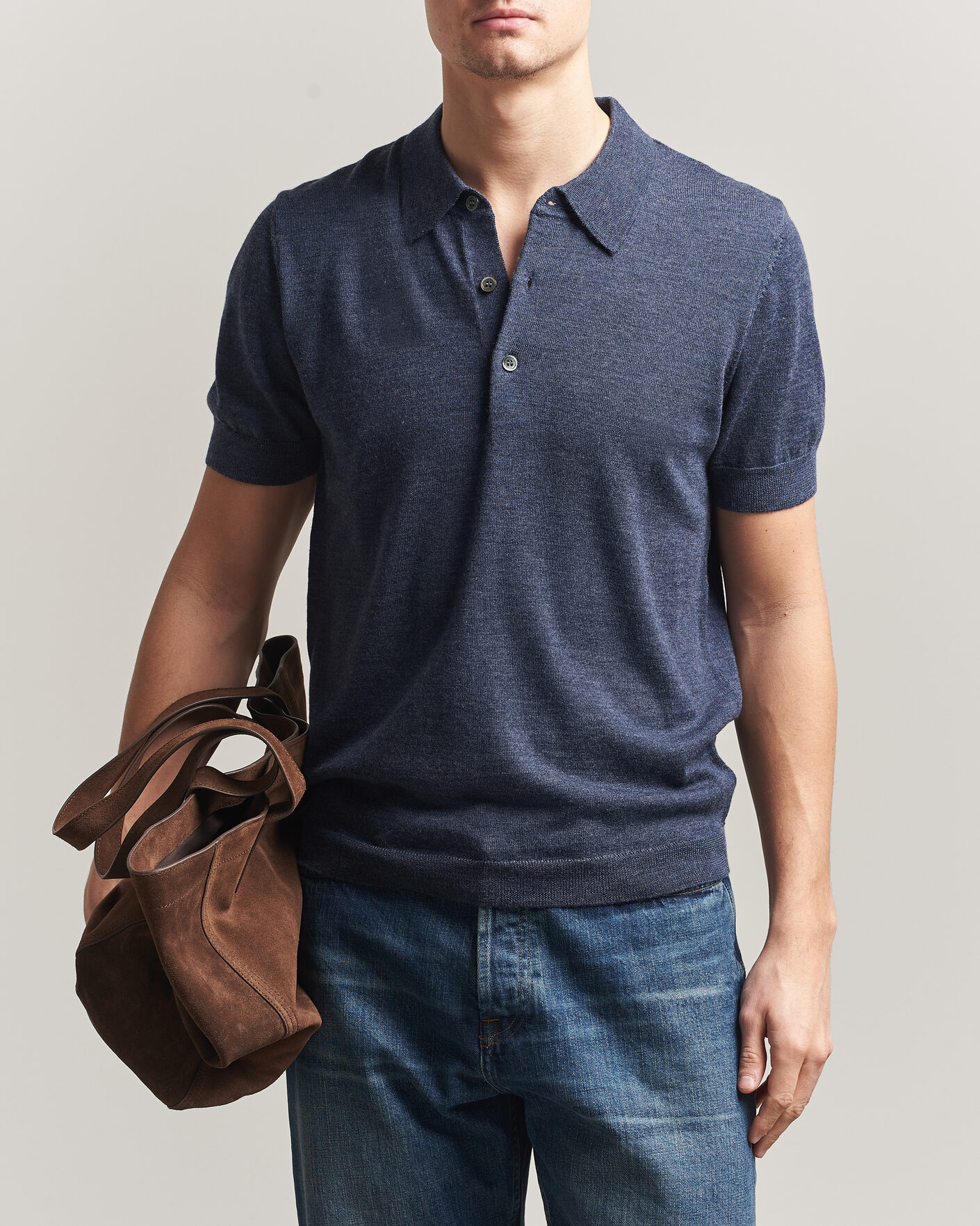 Mies | Pikeet | A Day's March | Rosehall Knitted Polo Storm Blue