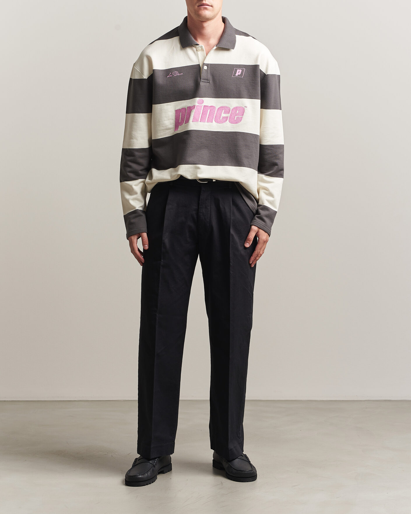 Mies | Puserot | LES DEUX | Prince Striped Long Sleeve Polo Raven Gray