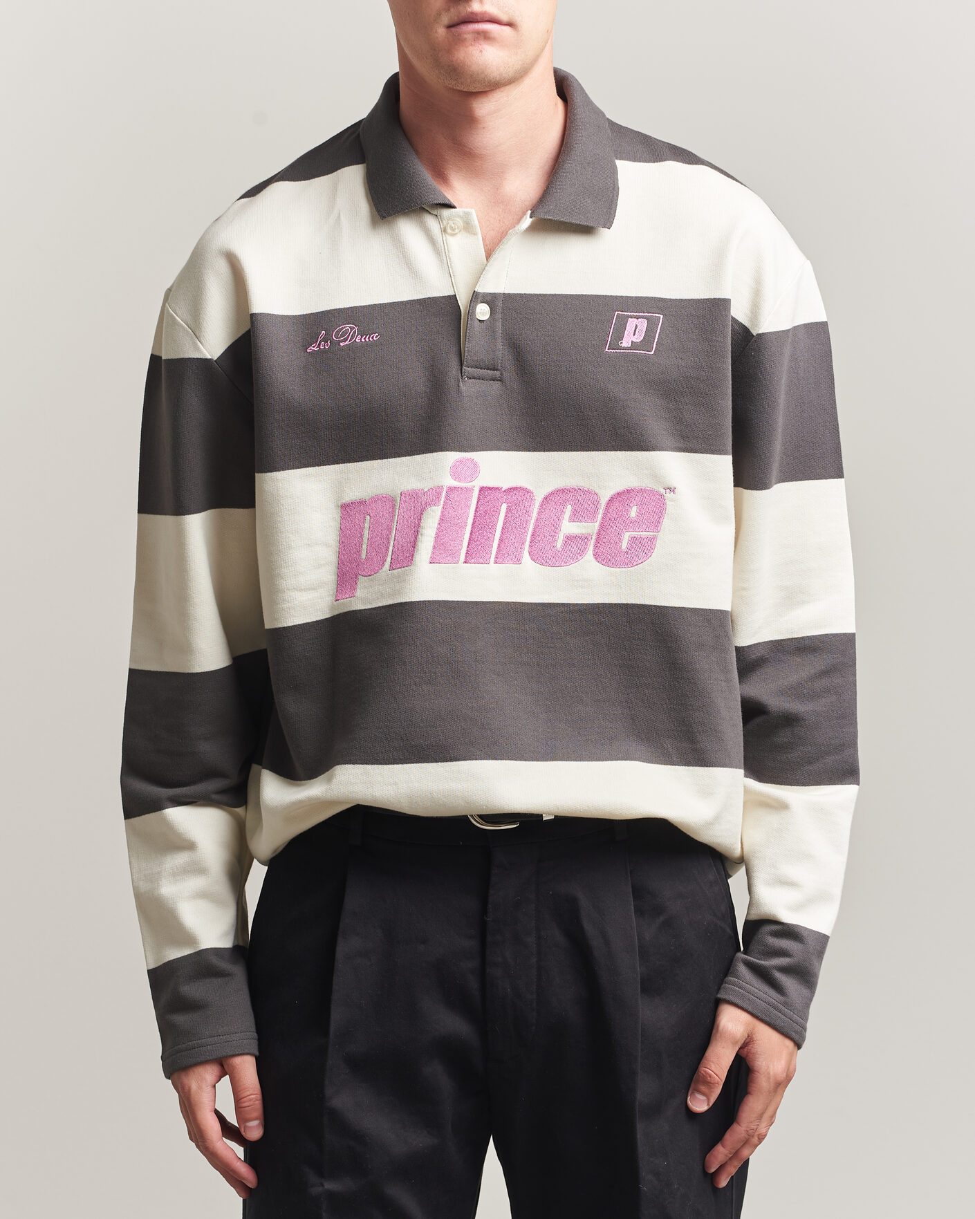 Mies | Puserot | LES DEUX | Prince Striped Long Sleeve Polo Raven Gray