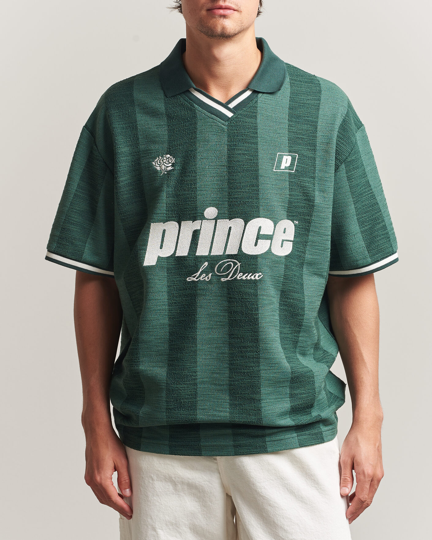 Mies | Pikeet | LES DEUX | Prince Stripe Jaquard Polo Pineneedle Green