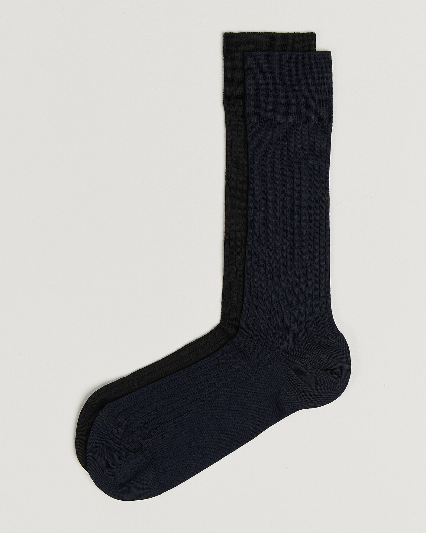 Mies | Alusvaatteet | Myrqvist | 2-Pack Axel Ribbed Cotton Sock Black/Navy