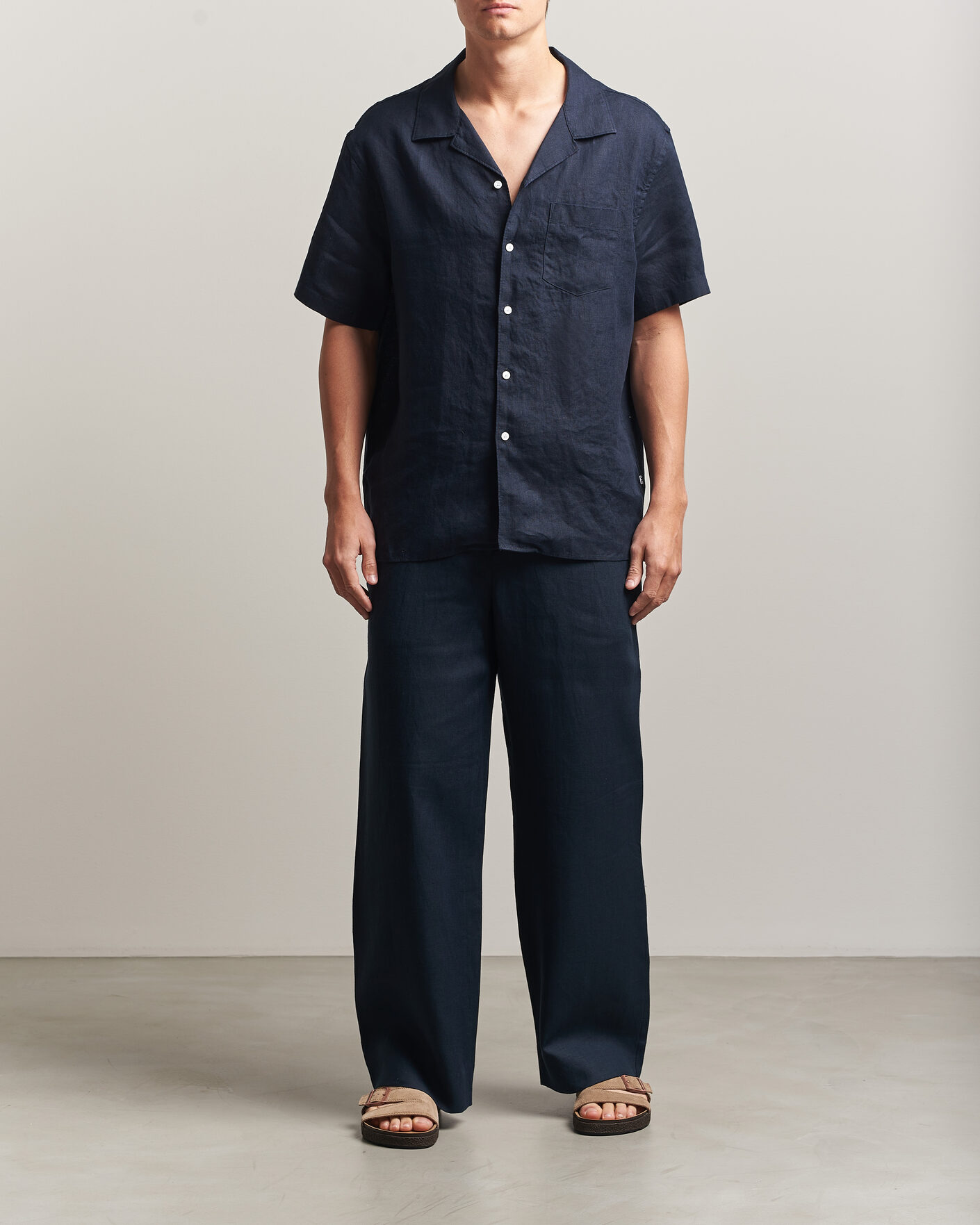 Mies | Kauluspaidat | J.Lindeberg | Elio Linen Short Sleeve Shirt Navy