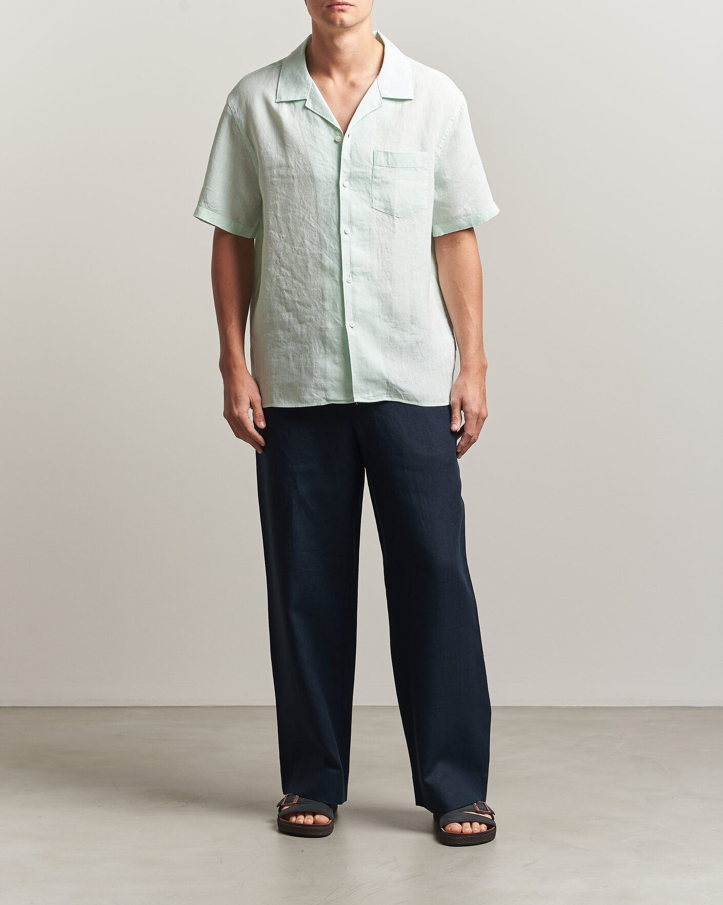 Mies | Kauluspaidat | J.Lindeberg | Elio Linen Short Sleeve Shirt Bay Green