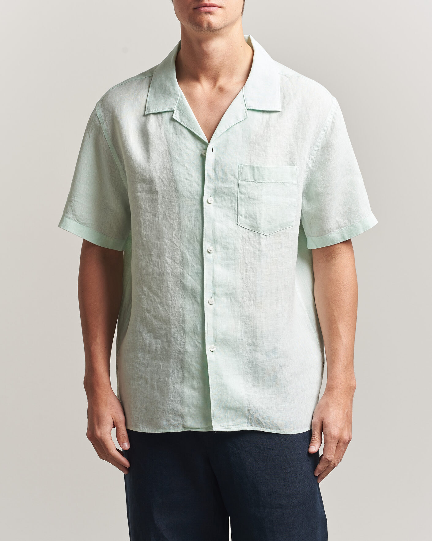 Mies | Kauluspaidat | J.Lindeberg | Elio Linen Short Sleeve Shirt Bay Green