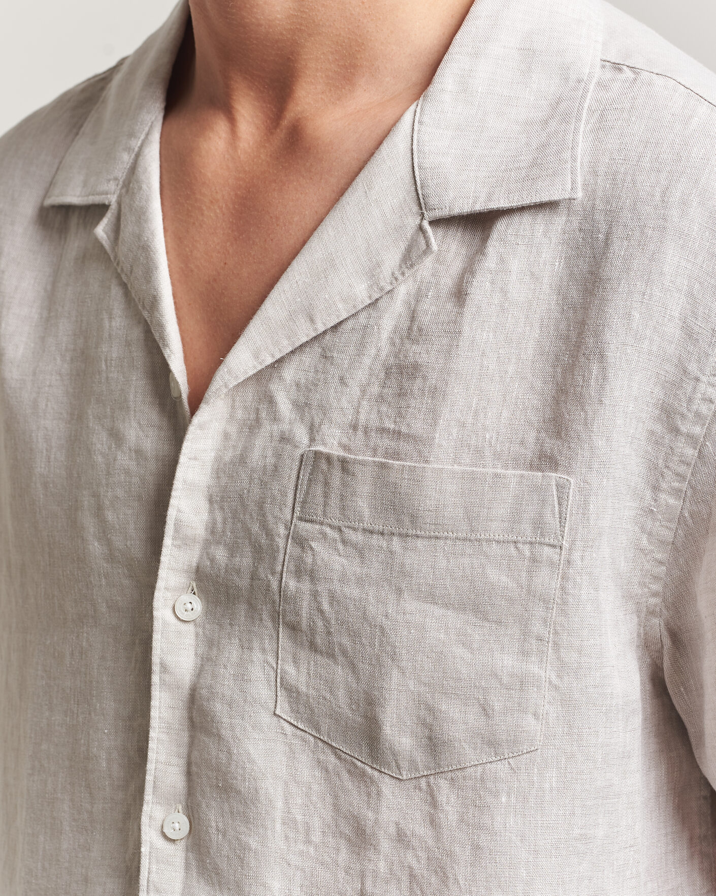 Mies | Kauluspaidat | J.Lindeberg | Elio Linen Short Sleeve Shirt Moonbeam