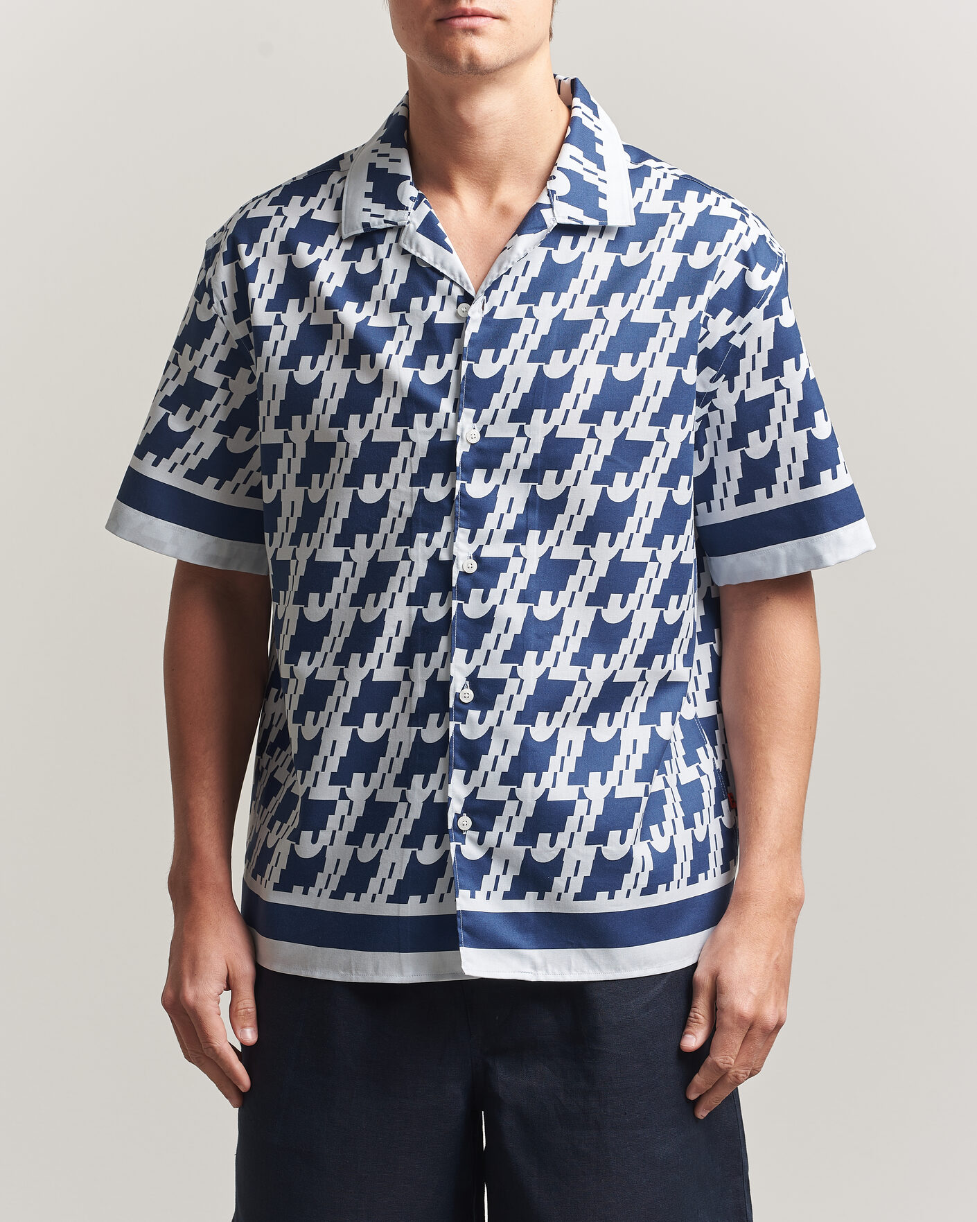 Mies | Kauluspaidat | J.Lindeberg | Ellis Border Printed Resort Shirt Estate Blue