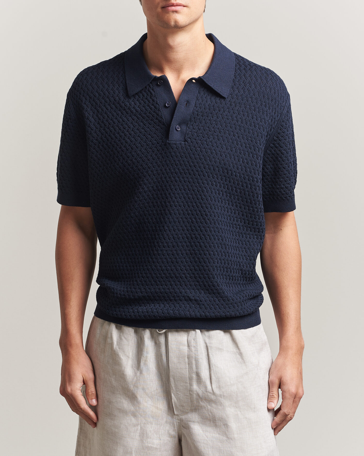 Mies | Pikeet | J.Lindeberg | Jacques Structured Knitted Polo Navy