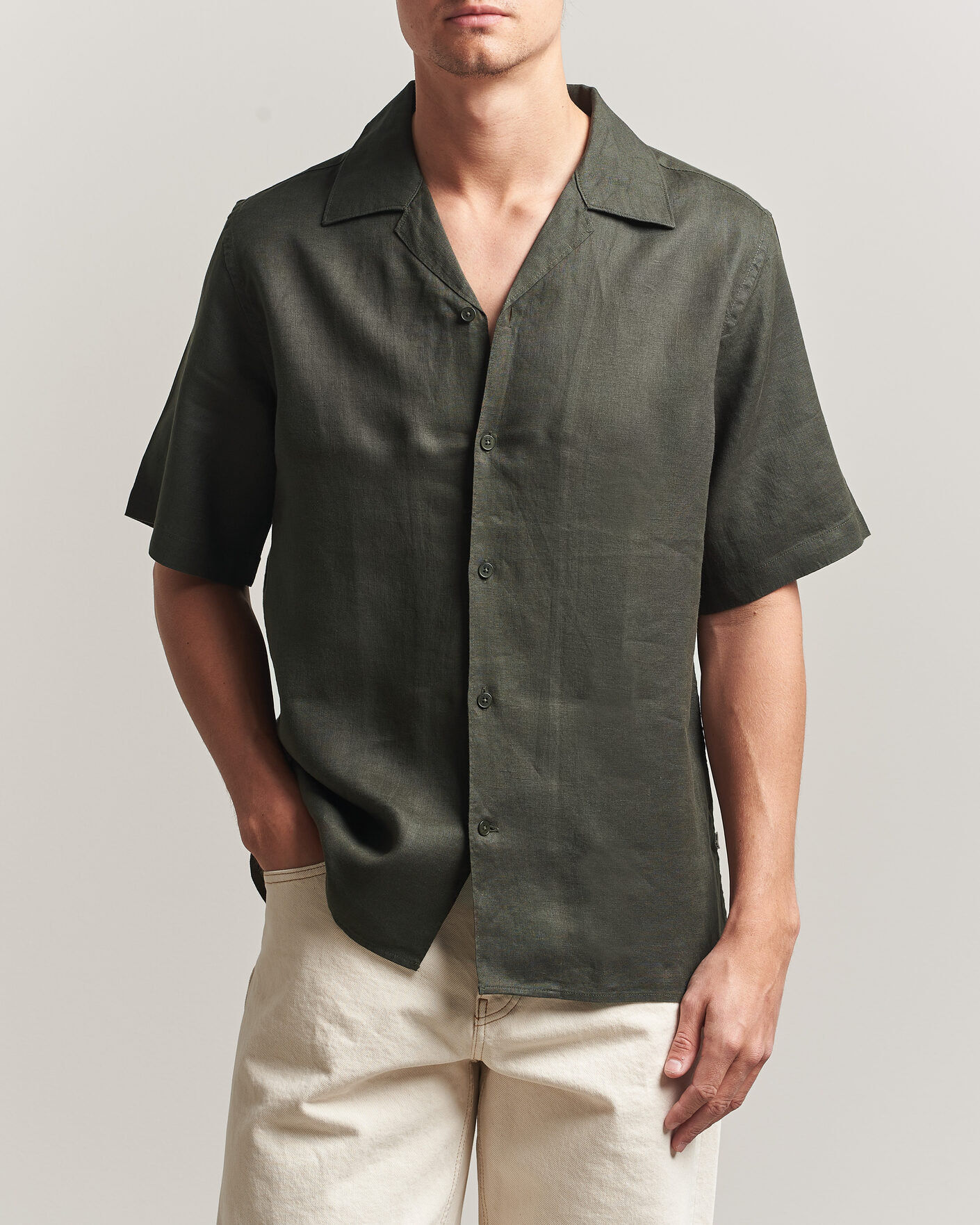 Mies | Kauluspaidat | NN07 | Julio Linen Resort Shirt Dark Army