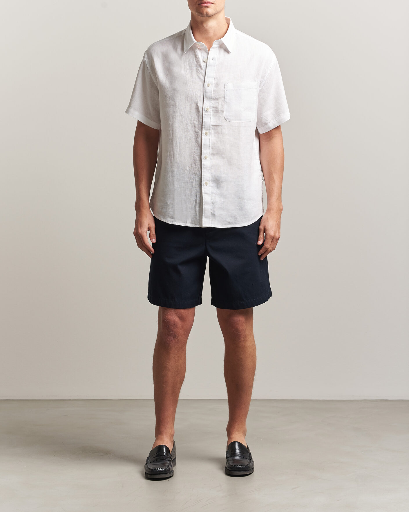 Mies | Kauluspaidat | NN07 | Deon Linen Short Sleeve Shirt White