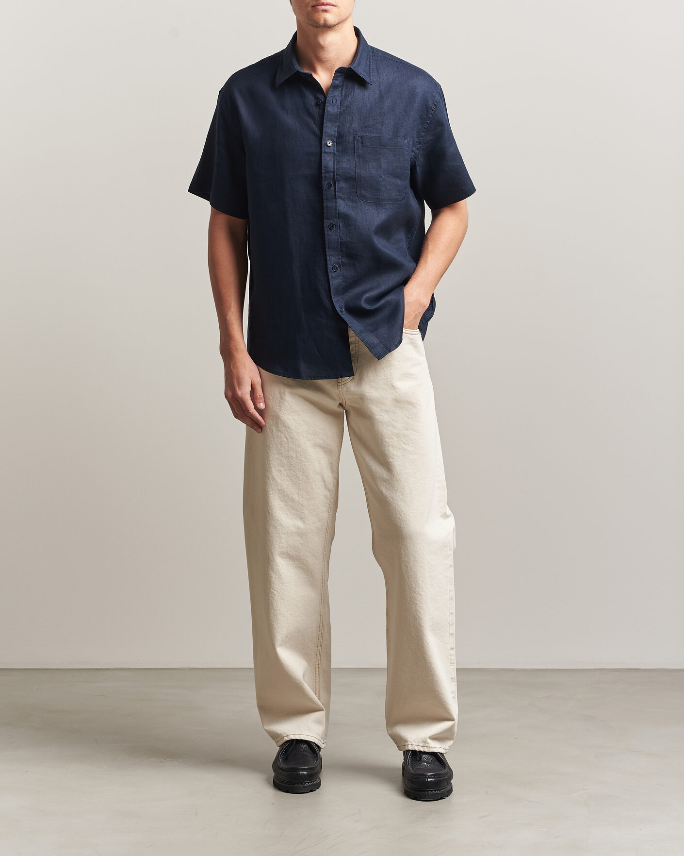Mies | Kauluspaidat | NN07 | Deon Linen Short Sleeve Shirt Navy Blue