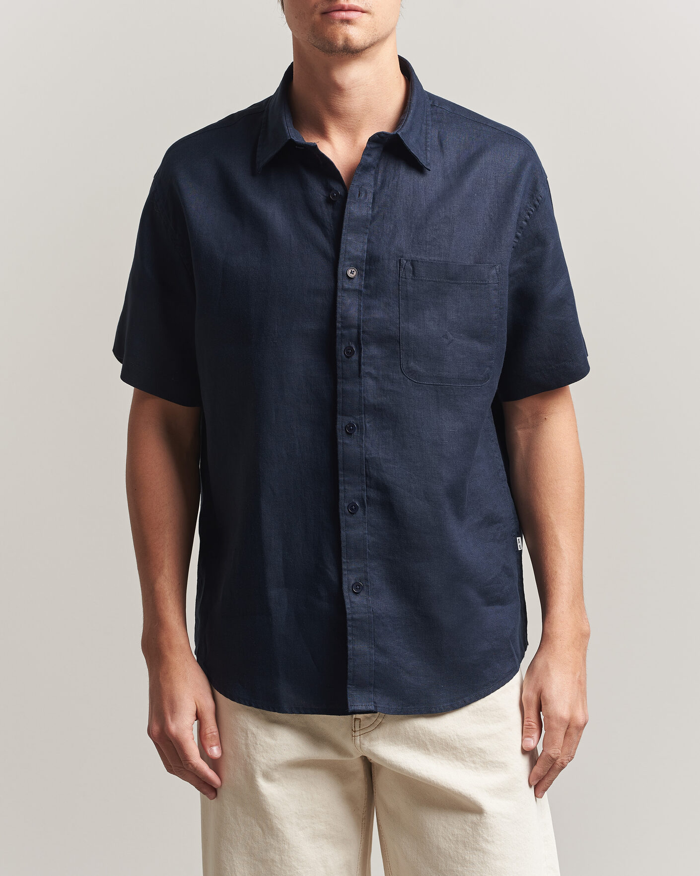 Mies | Kauluspaidat | NN07 | Deon Linen Short Sleeve Shirt Navy Blue