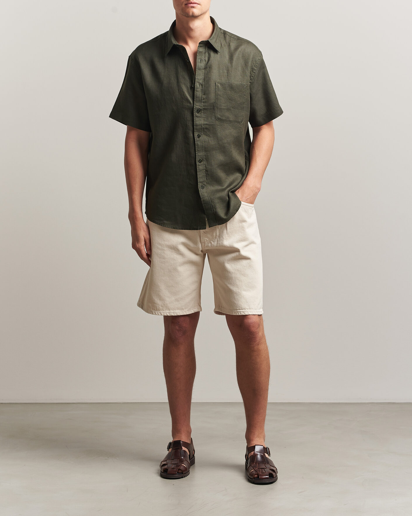 Mies | Kauluspaidat | NN07 | Deon Linen Short Sleeve Shirt Dark Army
