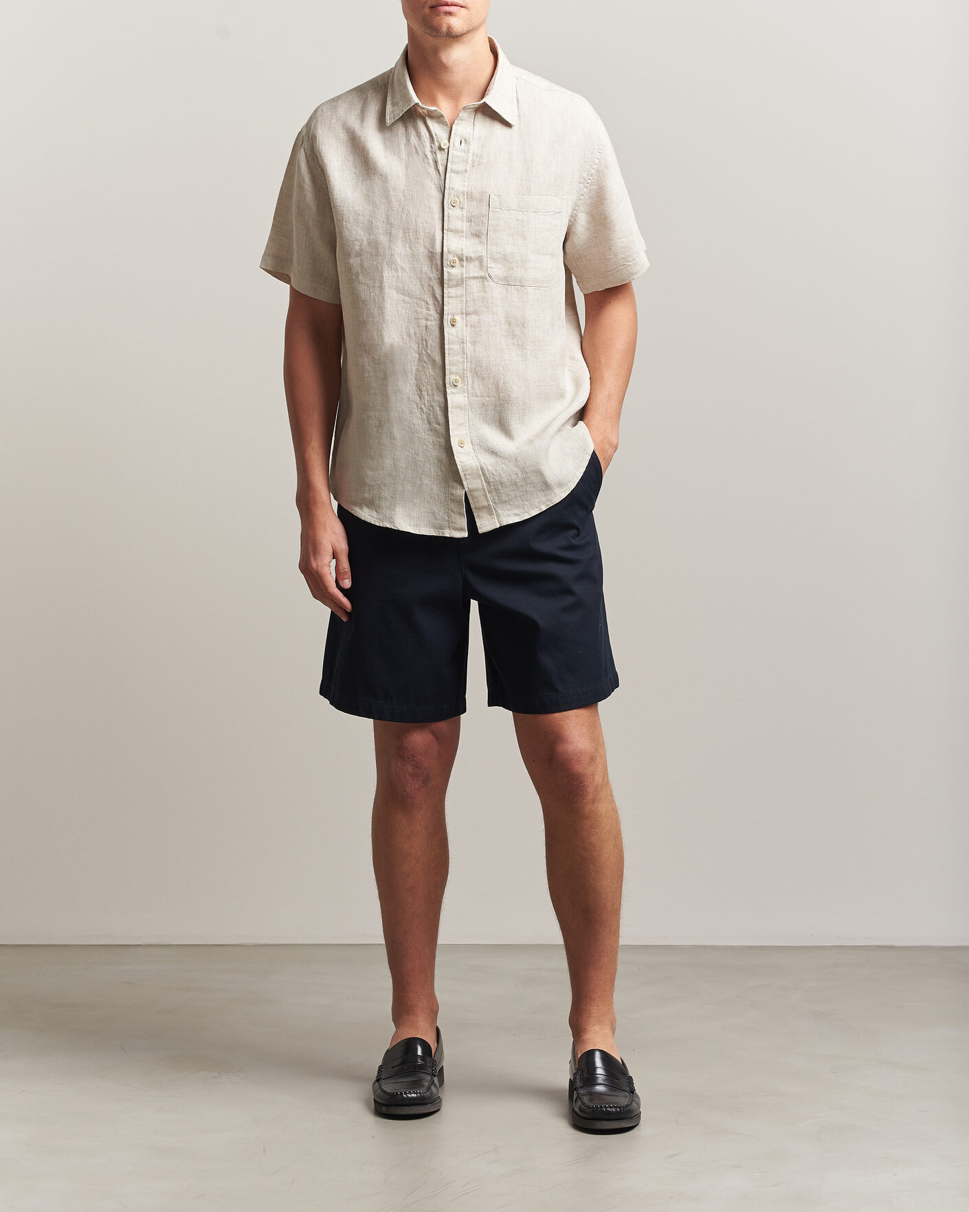 Mies | Kauluspaidat | NN07 | Deon Linen Short Sleeve Shirt Oat