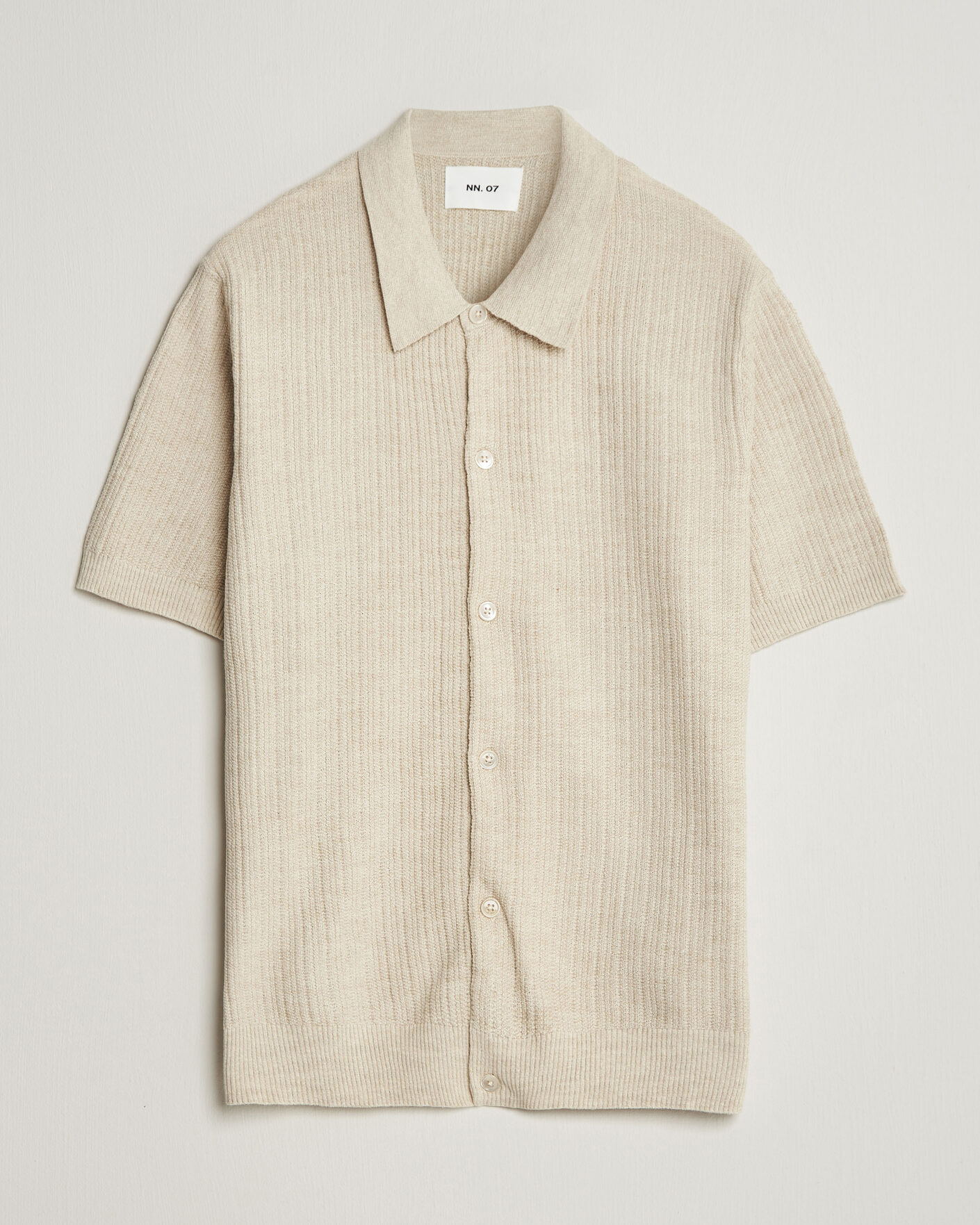 Mies | Kauluspaidat | NN07 | Nolan Knitted Short Sleeve Shirt Ivory