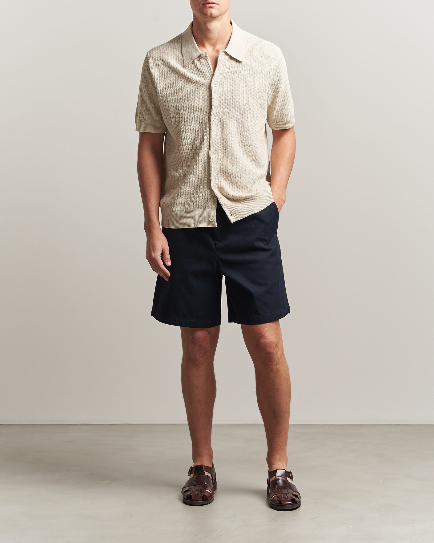 Mies | Kauluspaidat | NN07 | Nolan Knitted Short Sleeve Shirt Ivory