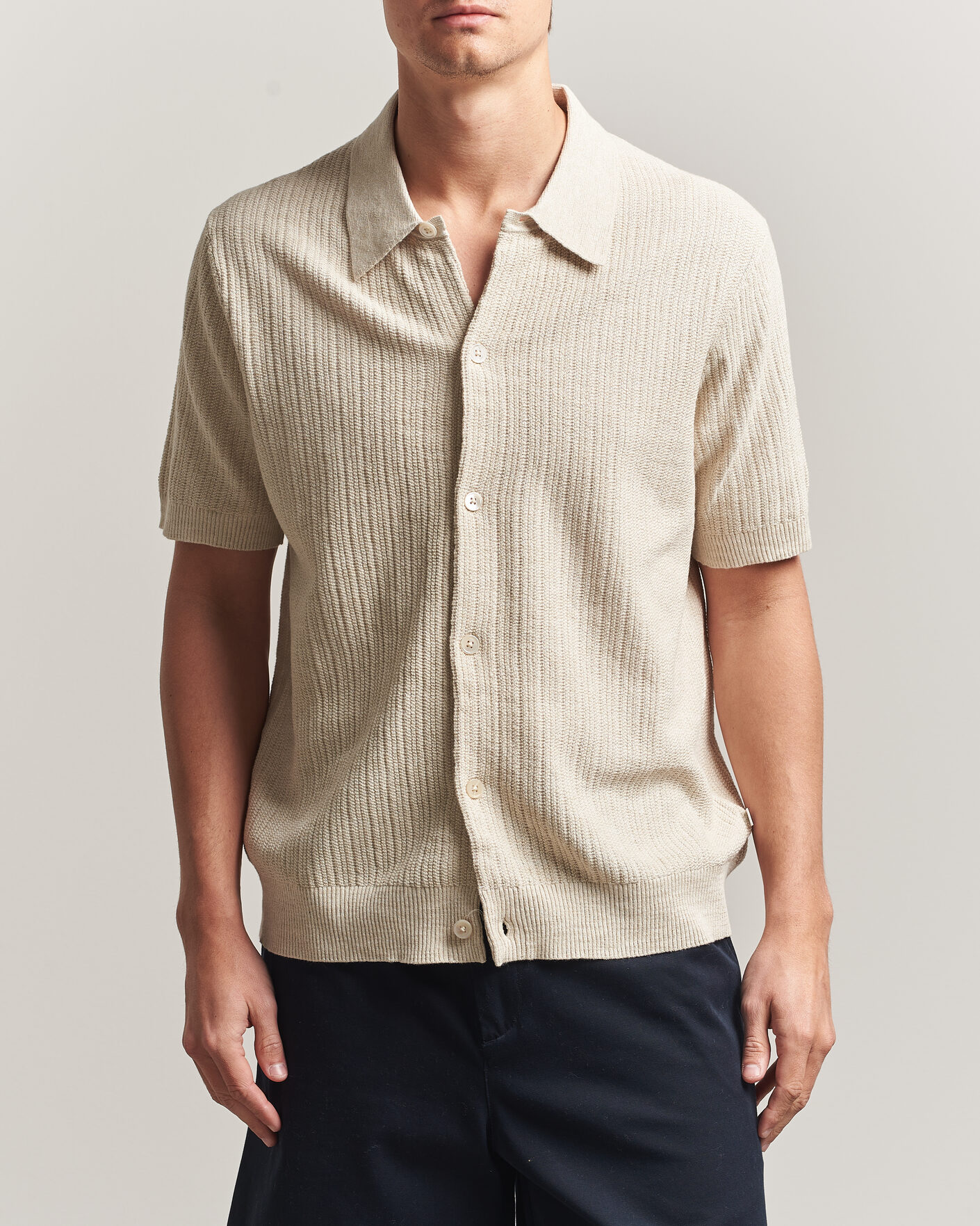 Mies | Kauluspaidat | NN07 | Nolan Knitted Short Sleeve Shirt Ivory