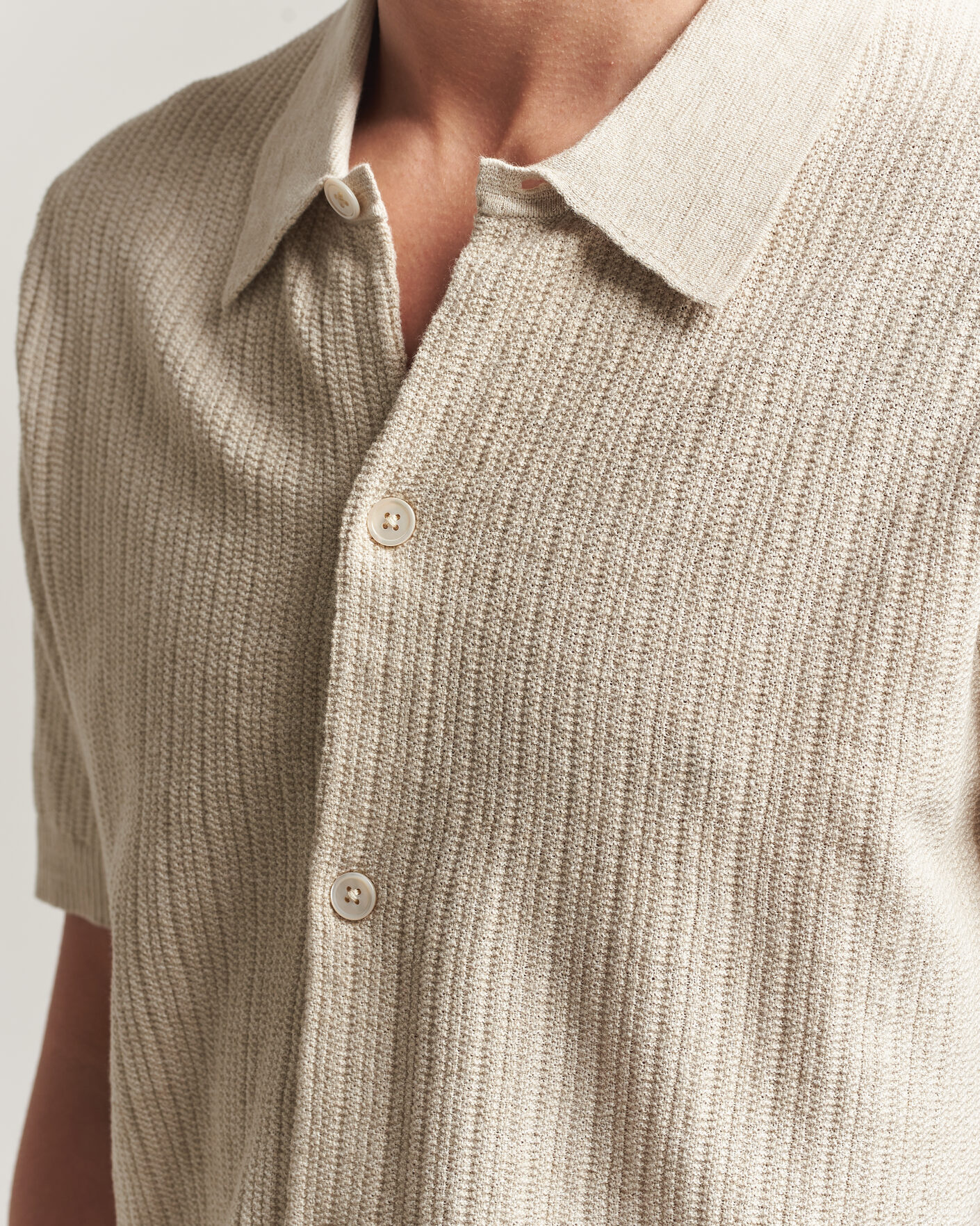 Mies | Kauluspaidat | NN07 | Nolan Knitted Short Sleeve Shirt Ivory