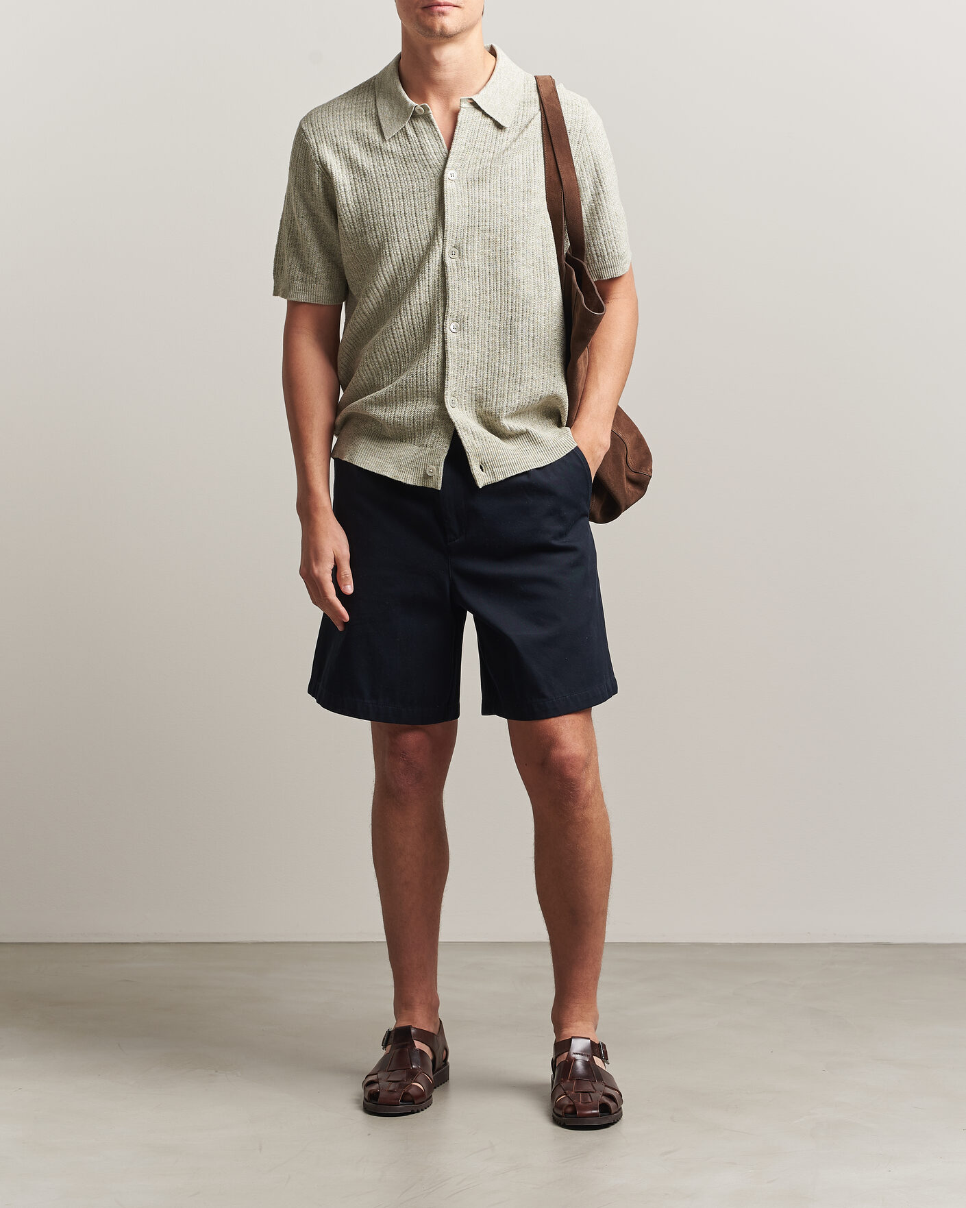 Mies | Kauluspaidat | NN07 | Nolan Knitted Short Sleeve Shirt Sage Green