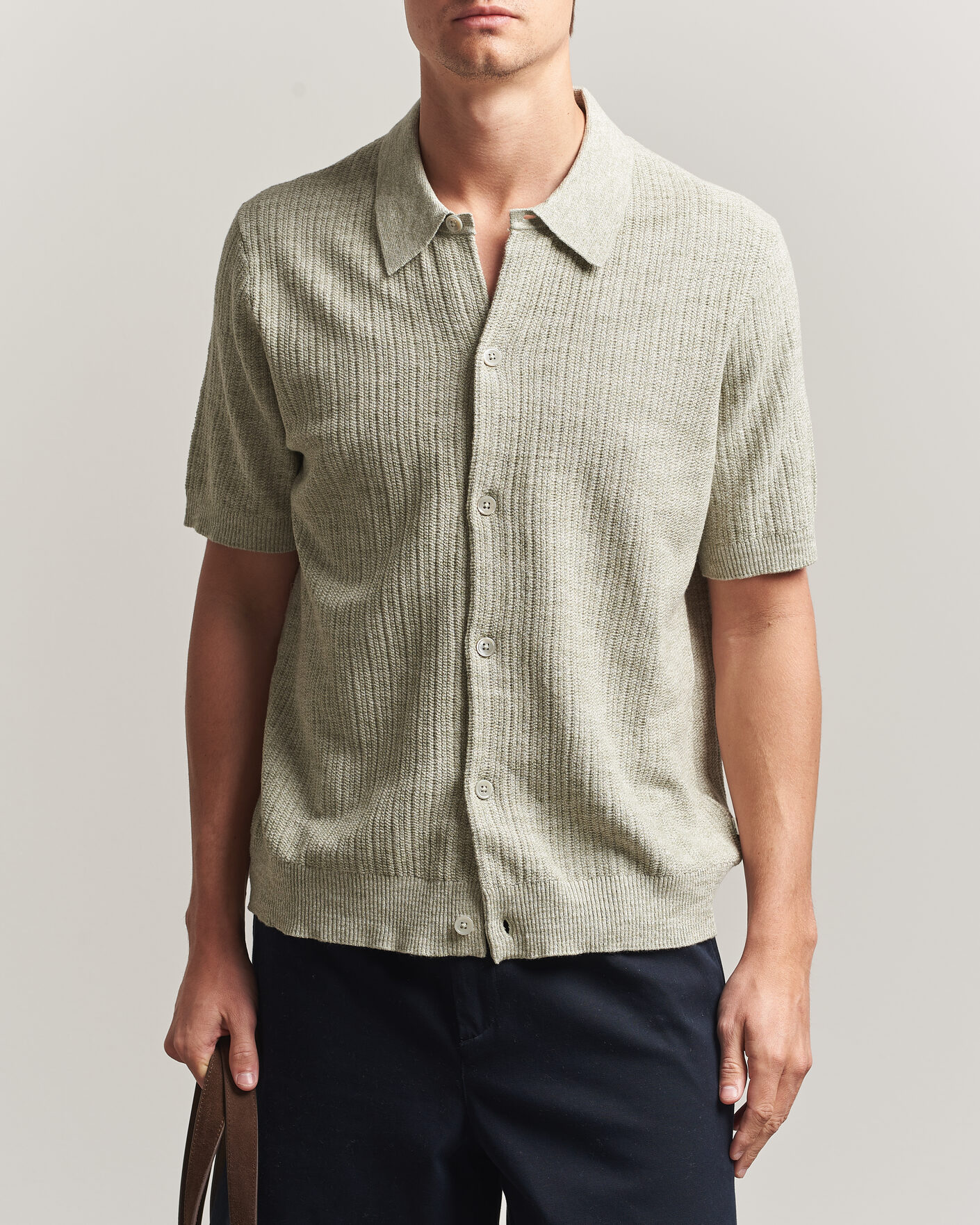 Mies | Kauluspaidat | NN07 | Nolan Knitted Short Sleeve Shirt Sage Green