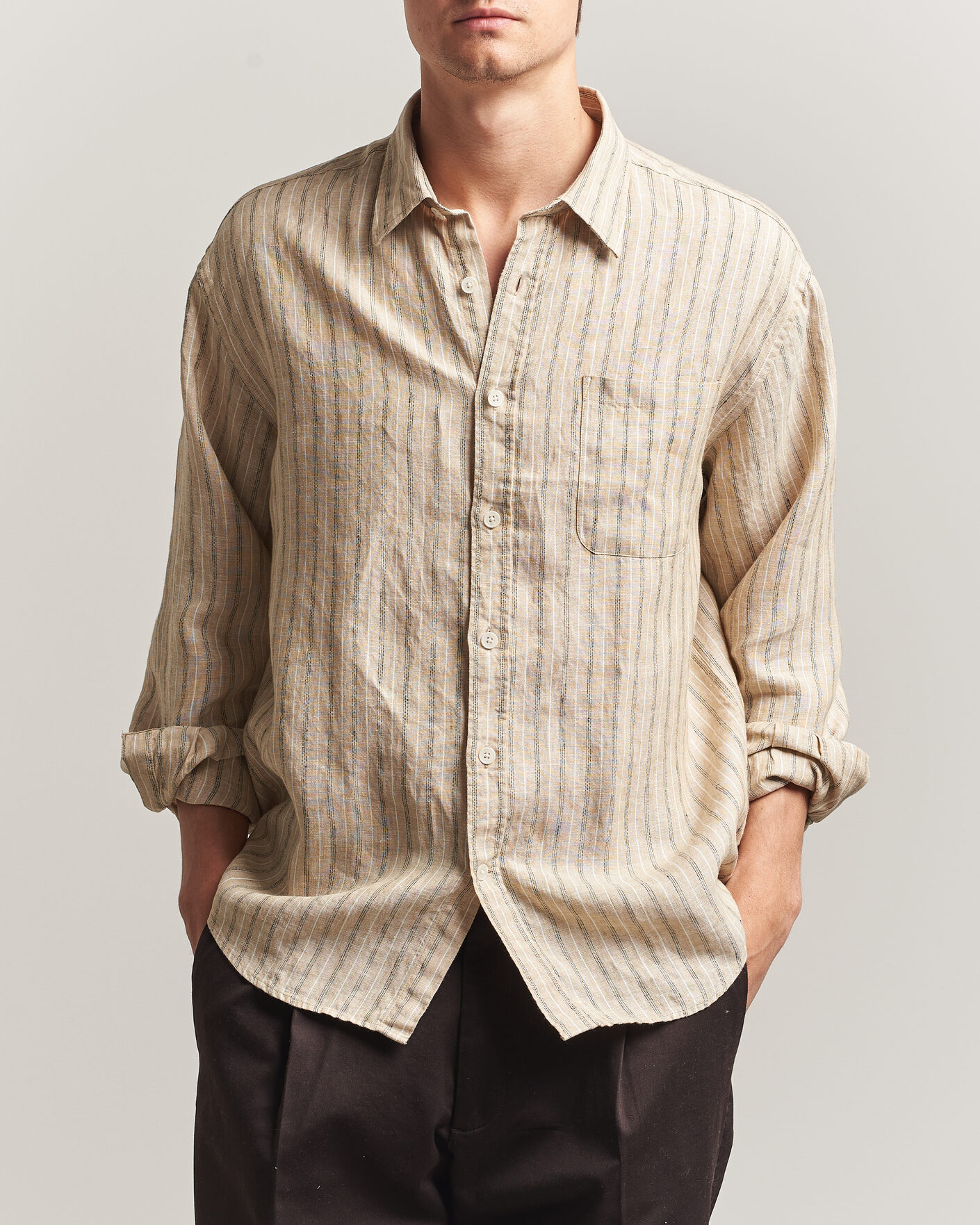 Mies | Kauluspaidat | NN07 | Deon Linen Shirt Black Stripe