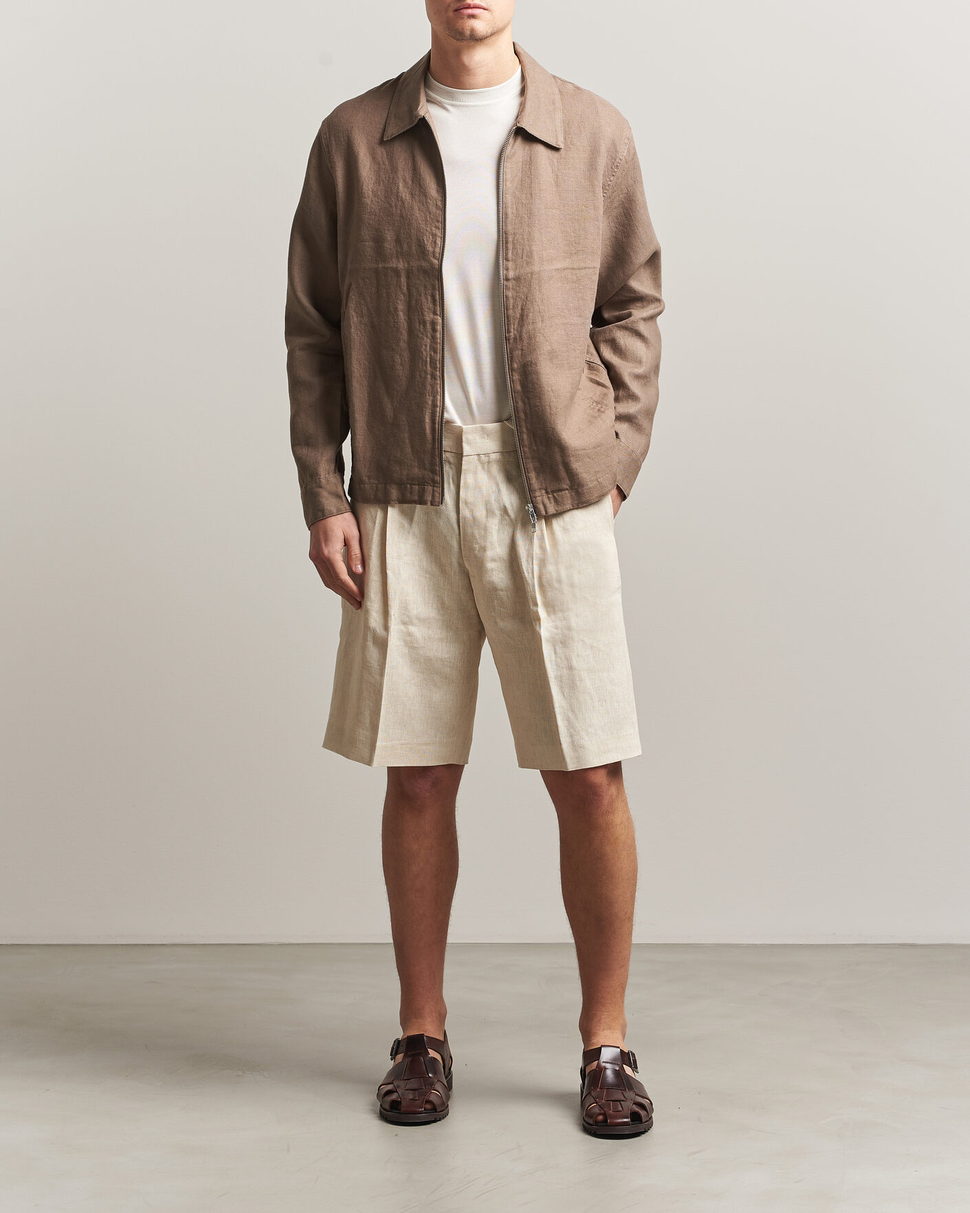 Mies | Kauluspaidat | NN07 | Alban Linen Full Zip Overshirt Clay Mirage