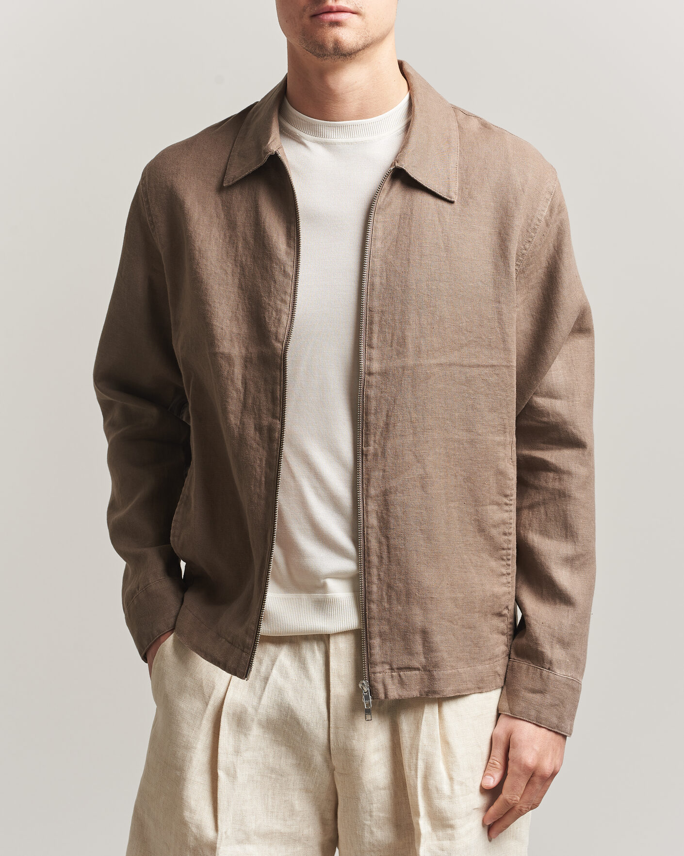Mies | Kauluspaidat | NN07 | Alban Linen Full Zip Overshirt Clay Mirage
