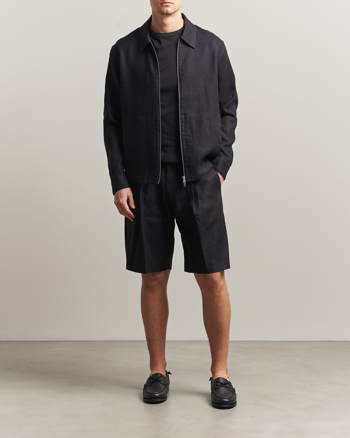 Mies | Kauluspaidat | NN07 | Alban Linen Full Zip Overshirt Black