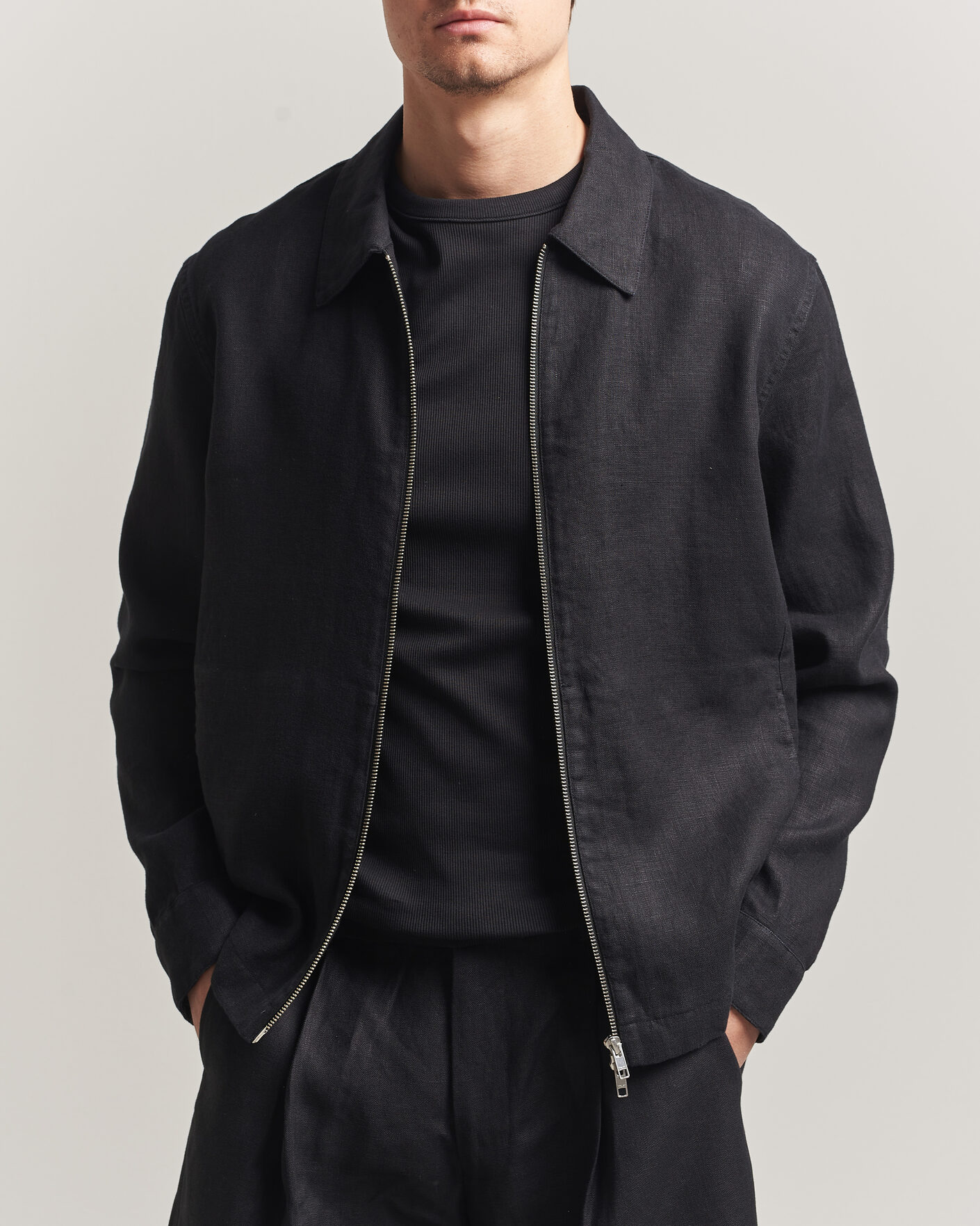 Mies | Kauluspaidat | NN07 | Alban Linen Full Zip Overshirt Black