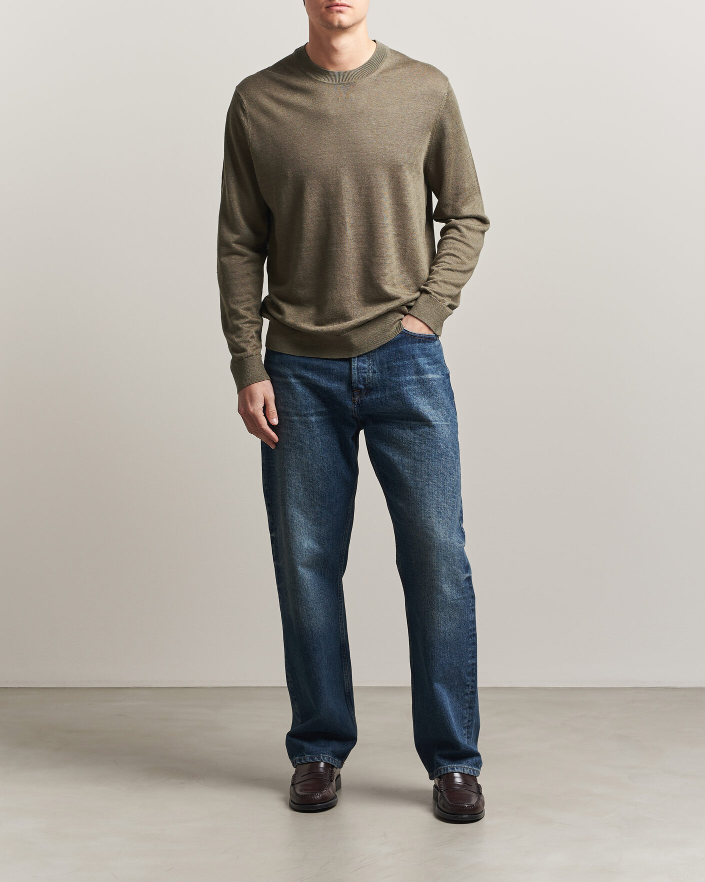 Mies | Puserot | NN07 | Ted Linen Knitted Sweater Capers Green