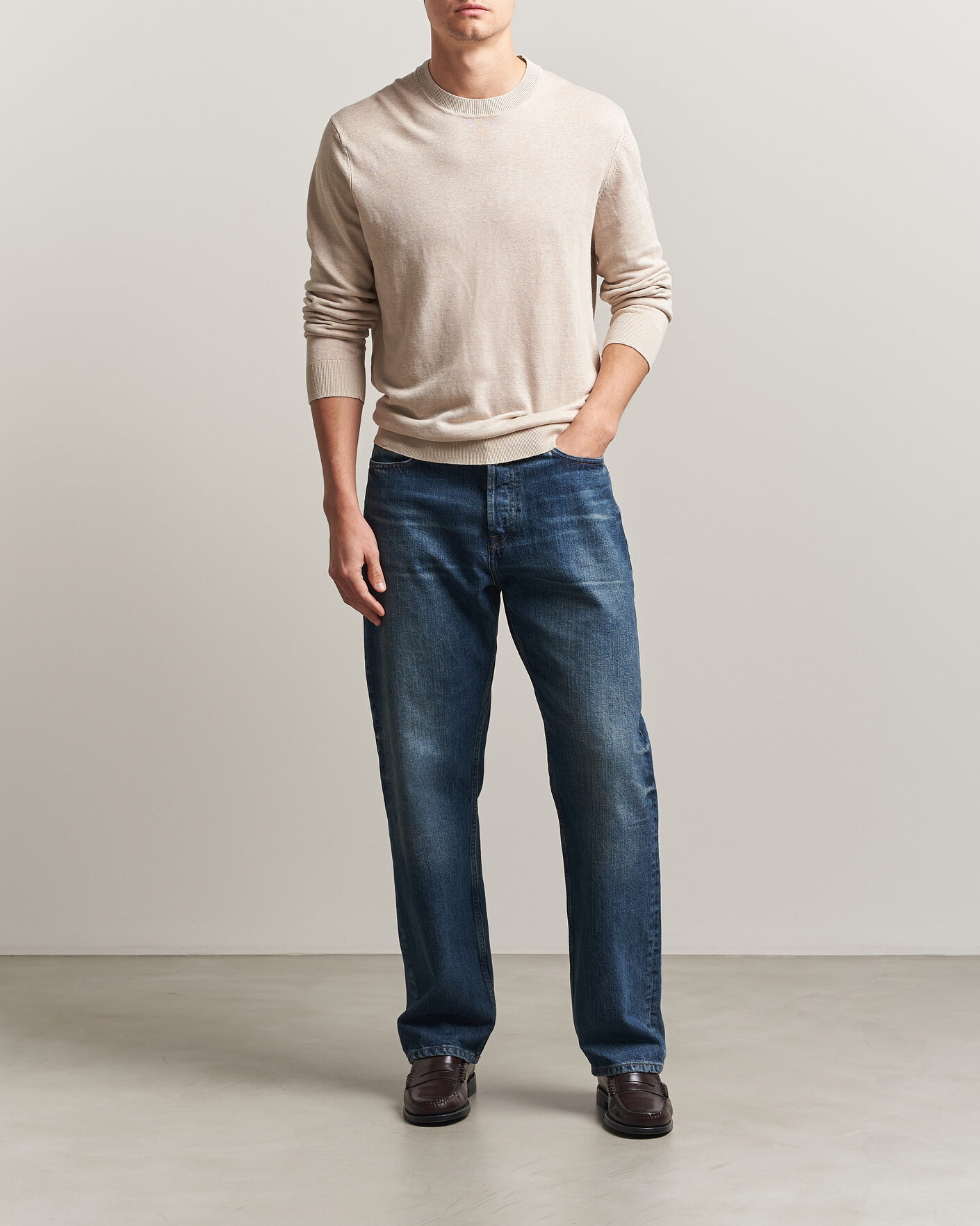 Mies | Puserot | NN07 | Ted Linen Knitted Sweater Oat