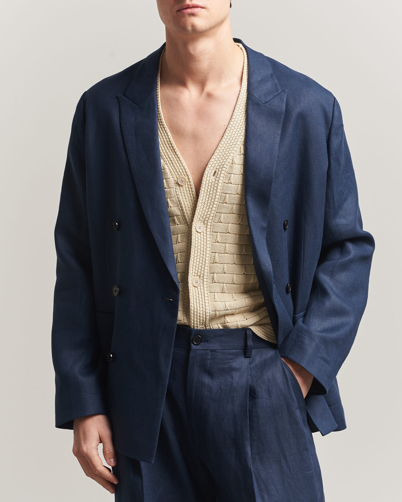 Mies | Pikkutakit | NN07 | Jordin Linen Double Breasted Blazer Navy Blue
